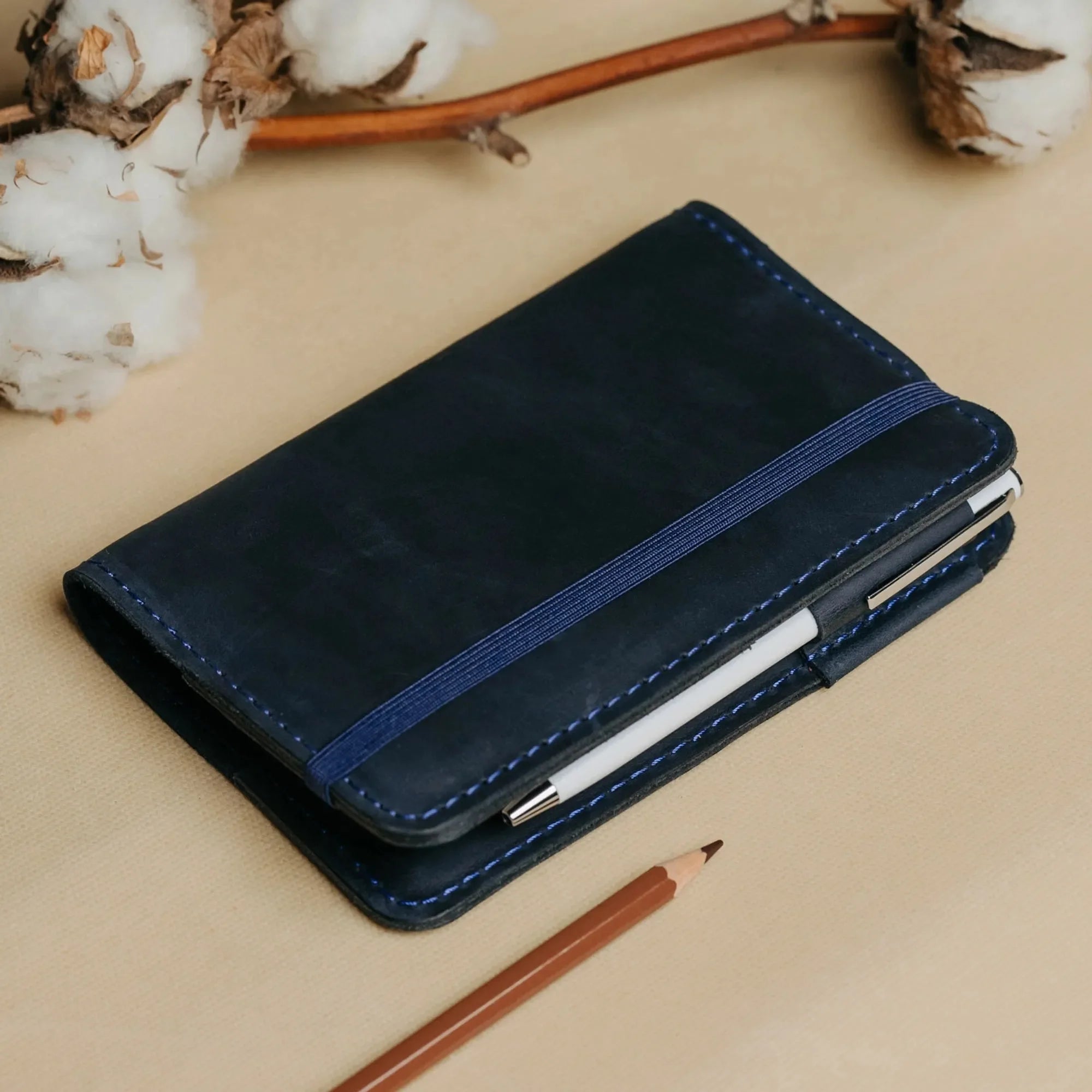 Distressed Leather Journal Cover – A6/A5/A4, Elastic + Pen Loop