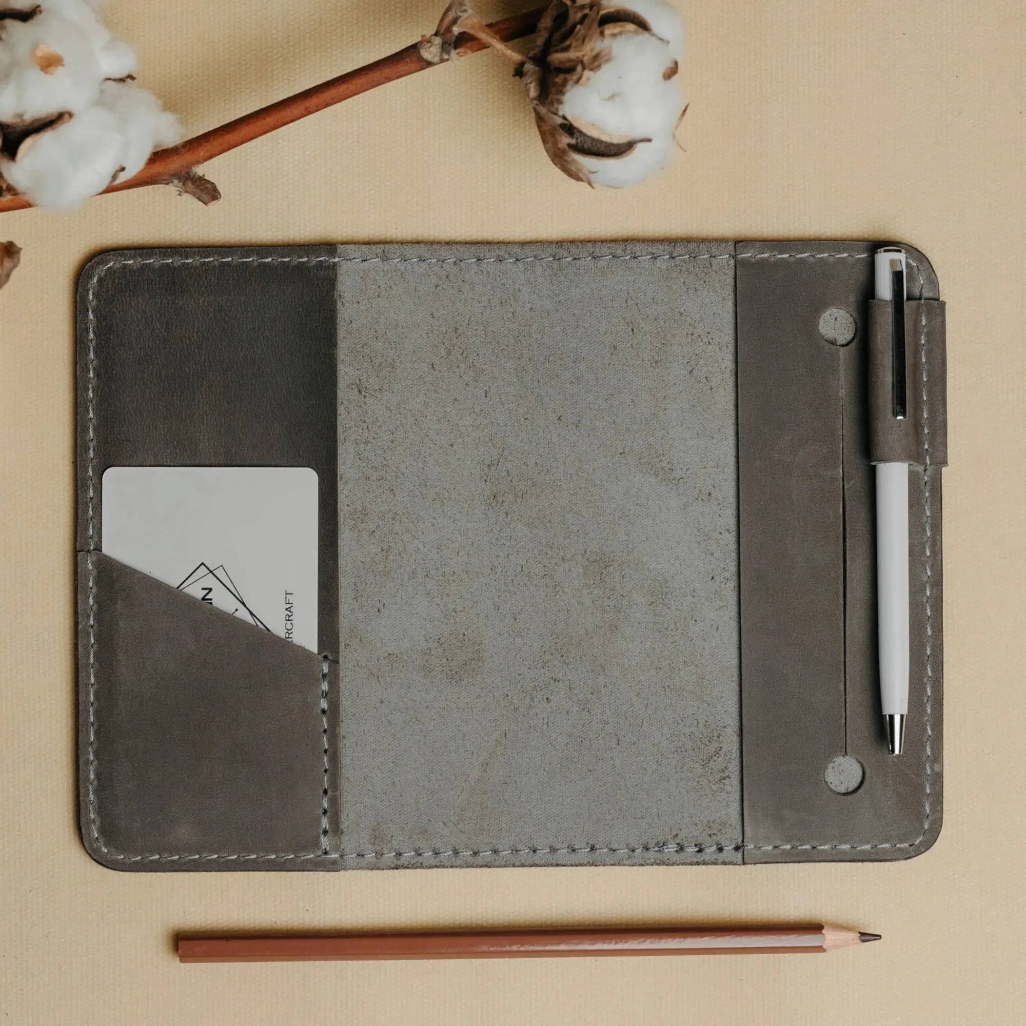 Distressed Leather Journal Cover – A6/A5/A4, Elastic + Pen Loop
