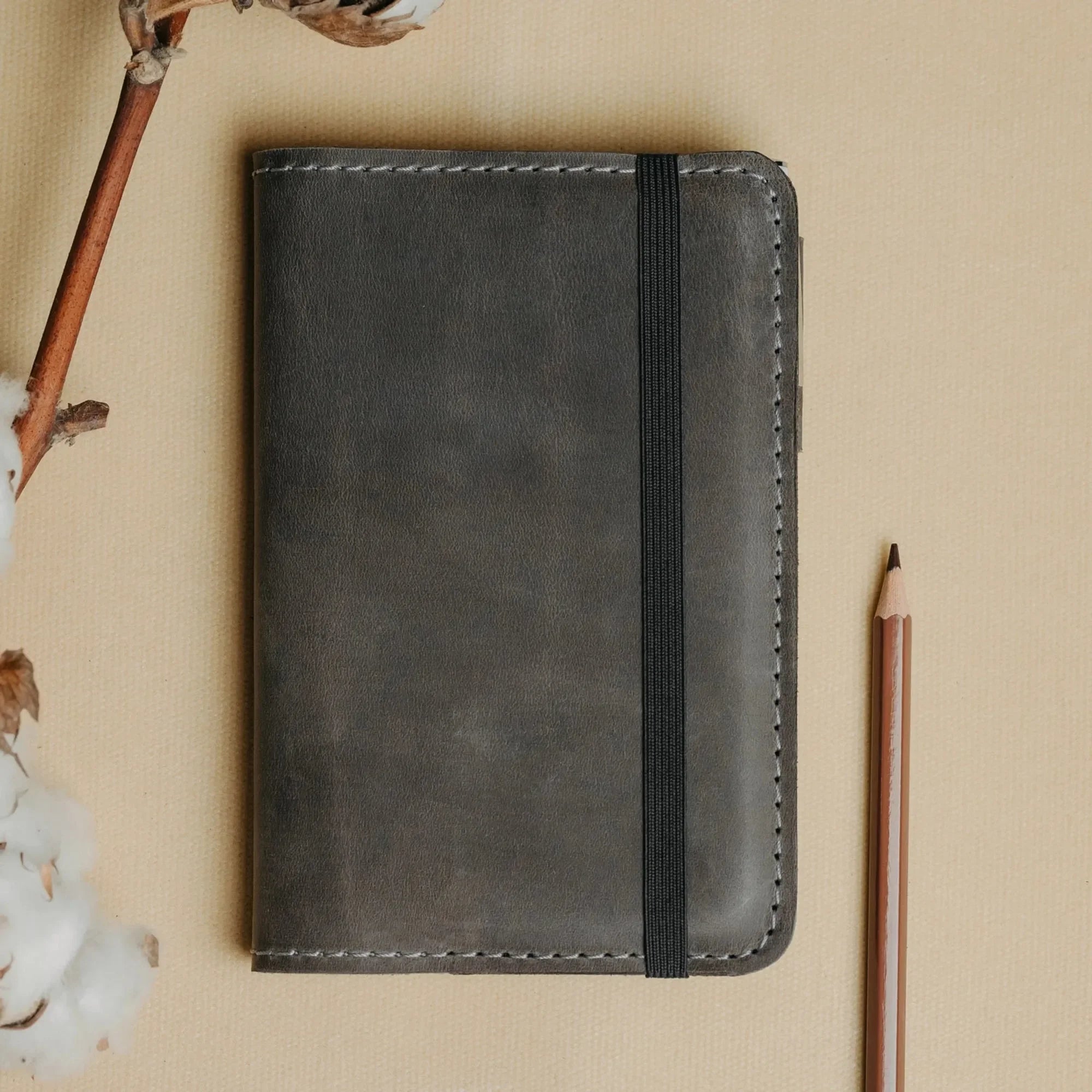 Distressed Leather Journal Cover – A6/A5/A4, Elastic + Pen Loop