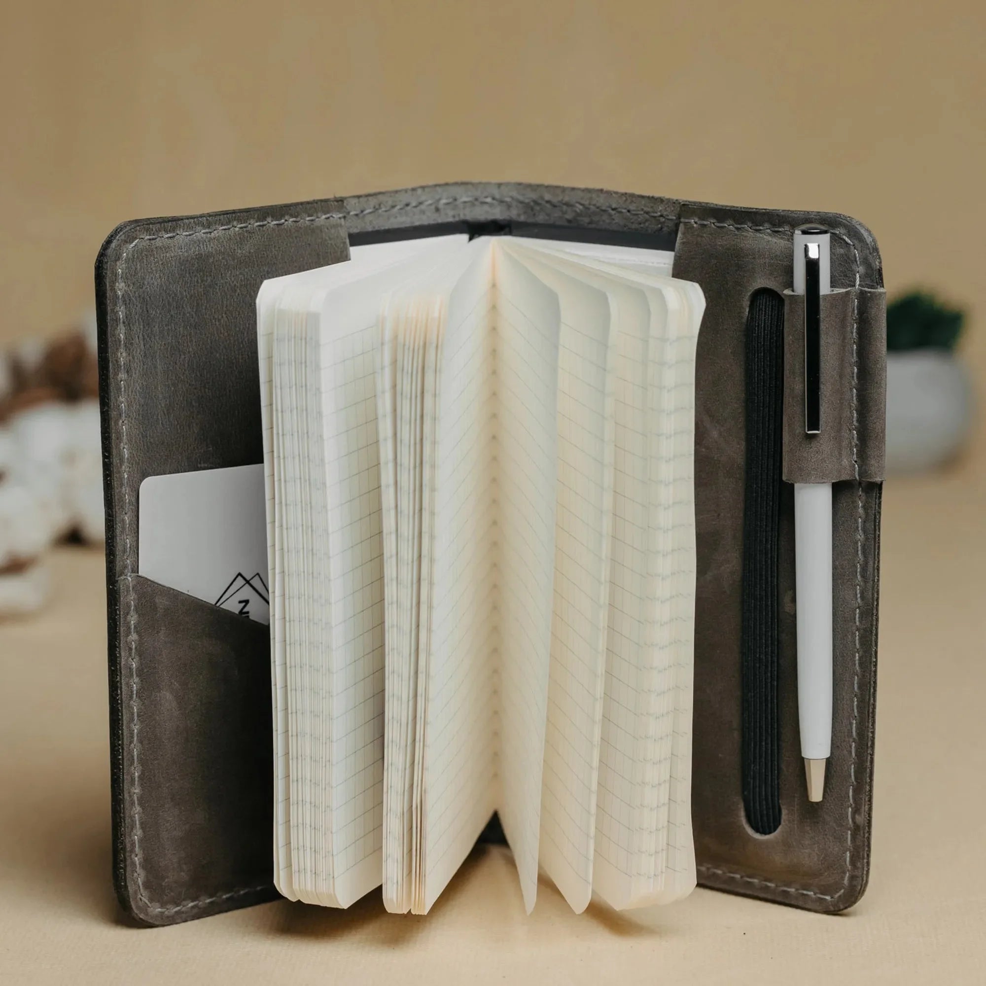 Distressed Leather Journal Cover – A6/A5/A4, Elastic + Pen Loop