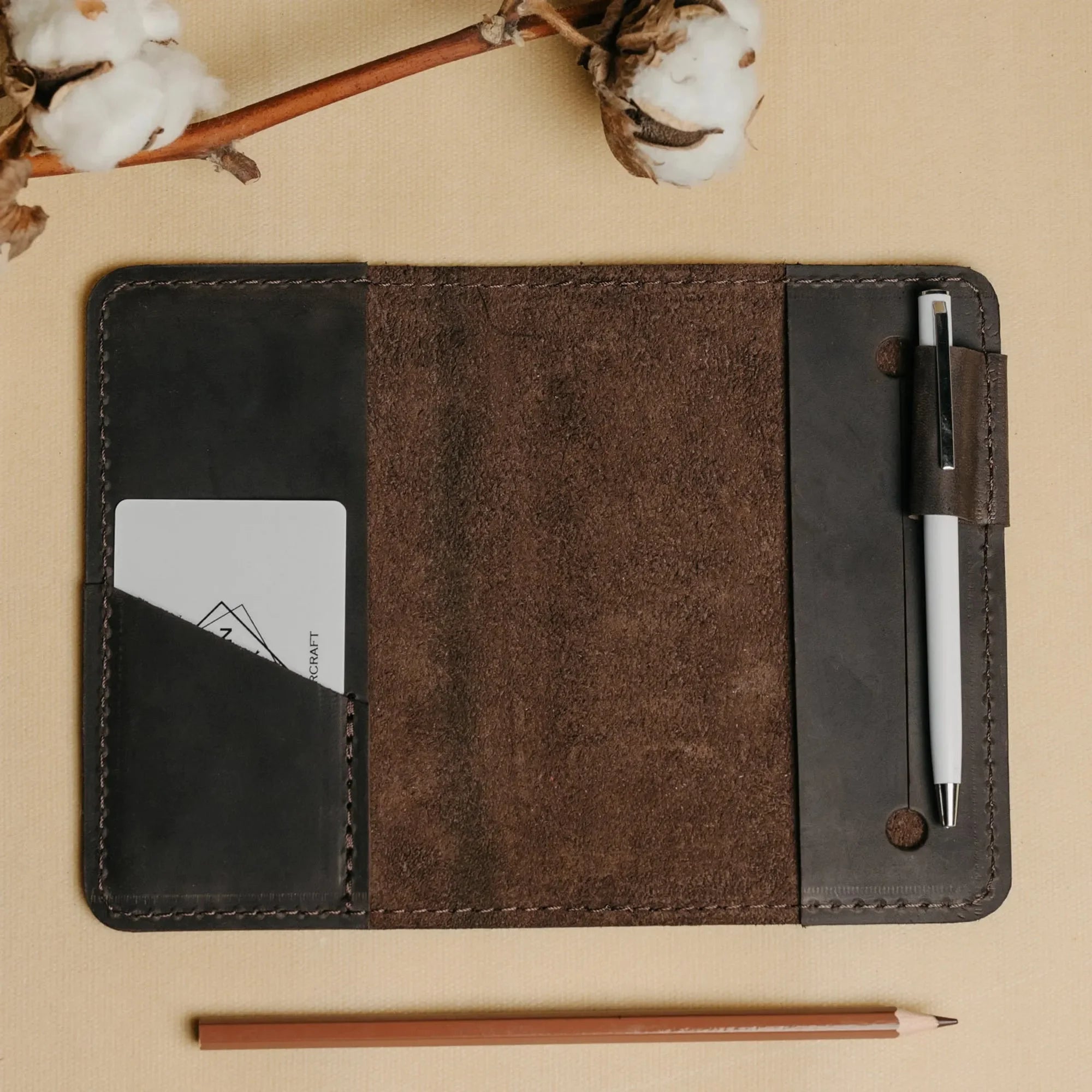 Distressed Leather Journal Cover – A6/A5/A4, Elastic + Pen Loop