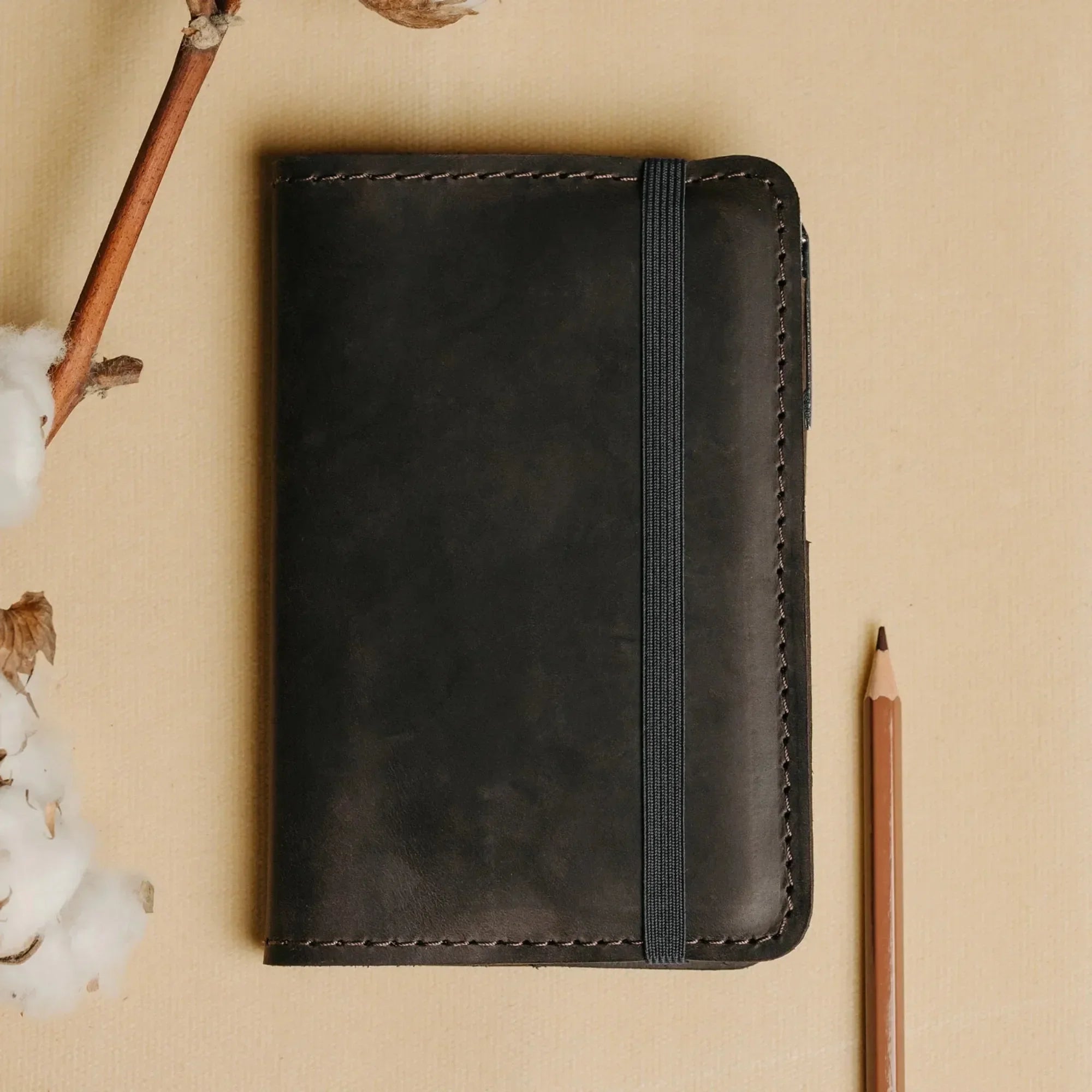 Distressed Leather Journal Cover – A6/A5/A4, Elastic + Pen Loop