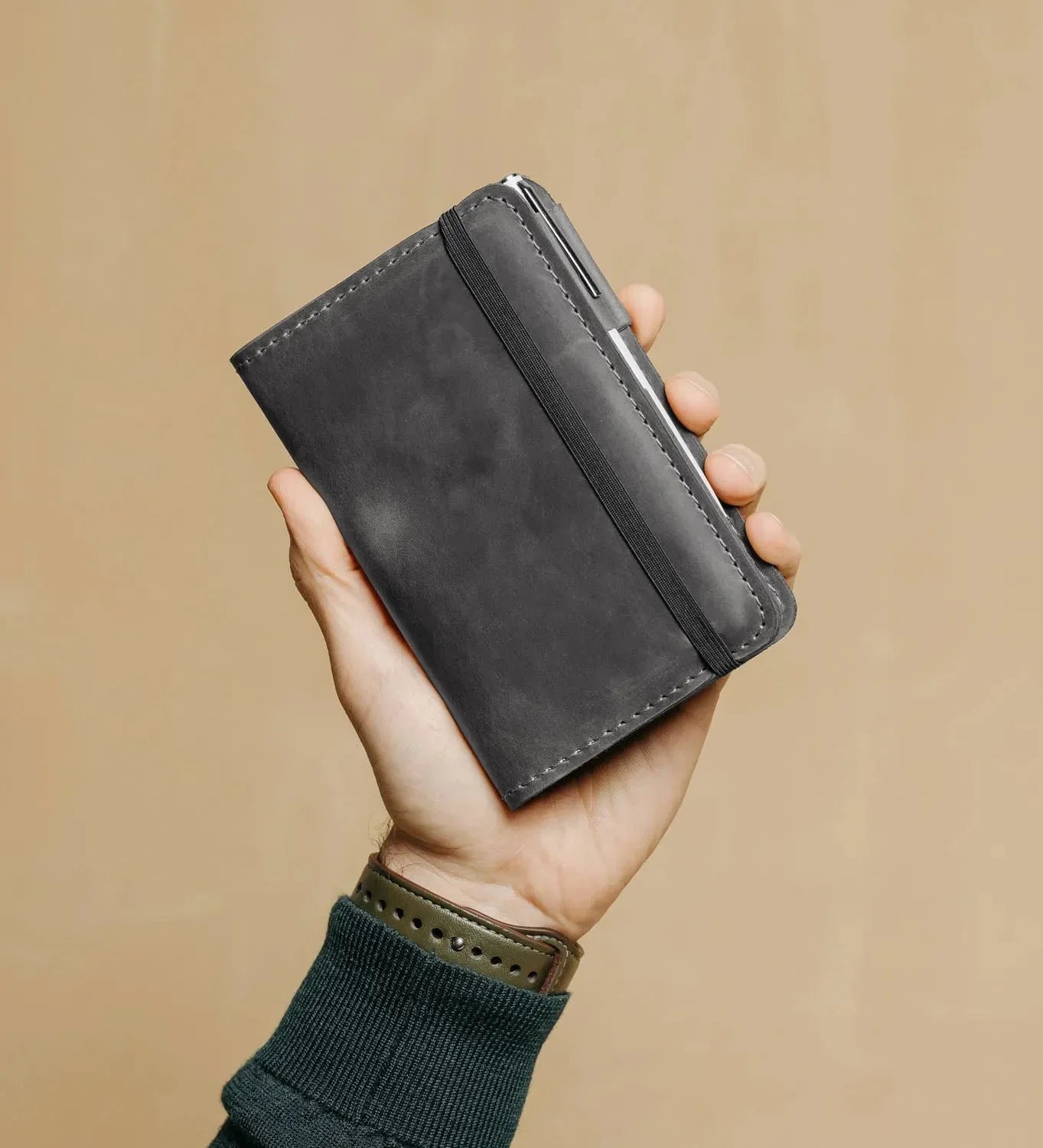 Distressed Leather Journal Cover – A6/A5/A4, Elastic + Pen Loop