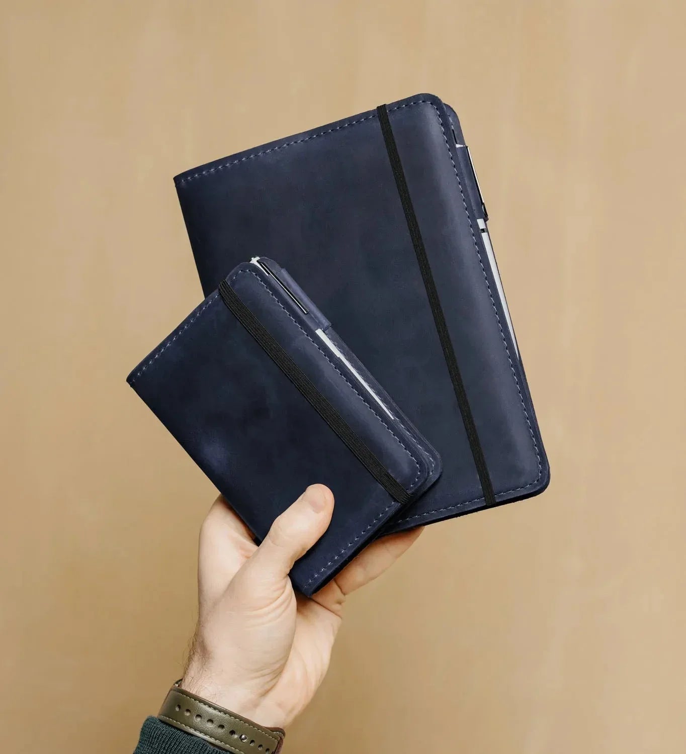 Distressed Leather Journal Cover – A6/A5/A4, Elastic + Pen Loop