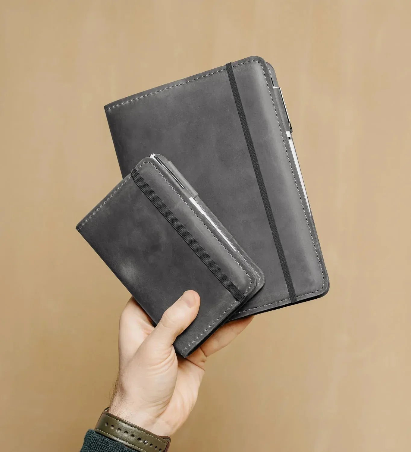 Distressed Leather Journal Cover – A6/A5/A4, Elastic + Pen Loop
