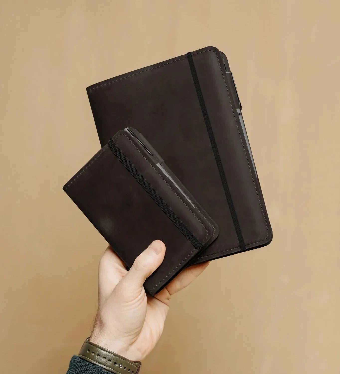 Distressed Leather Journal Cover – A6/A5/A4, Elastic + Pen Loop
