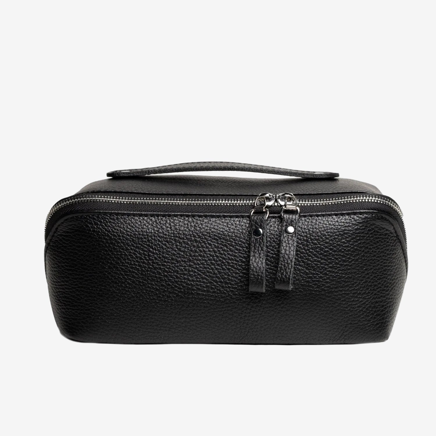 Fullgrain Leather Cosmetic Bag - BeautyBox | Graini Black - Wenderfarer