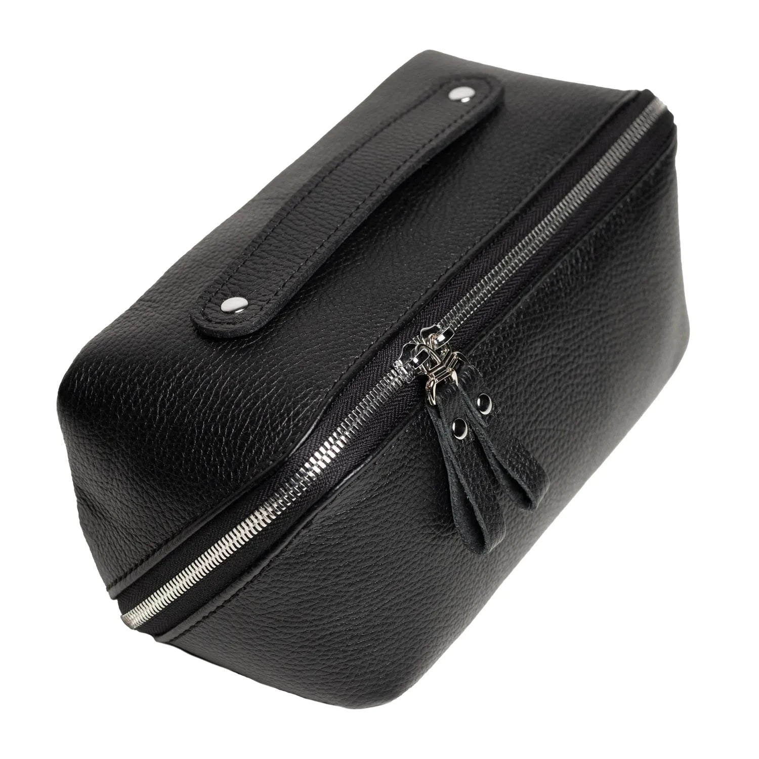Fullgrain Leather Cosmetic Bag - BeautyBox | Graini Black - Wenderfarer