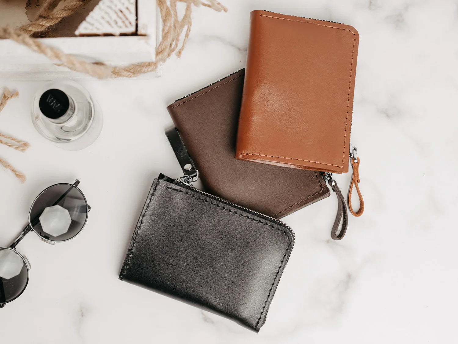 Small Zippered Leather Wallet