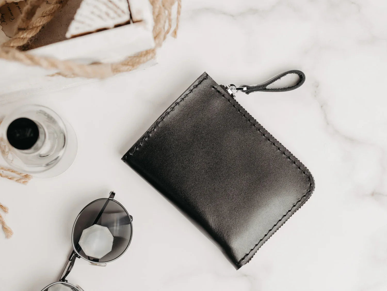 Small Zippered Leather Wallet
