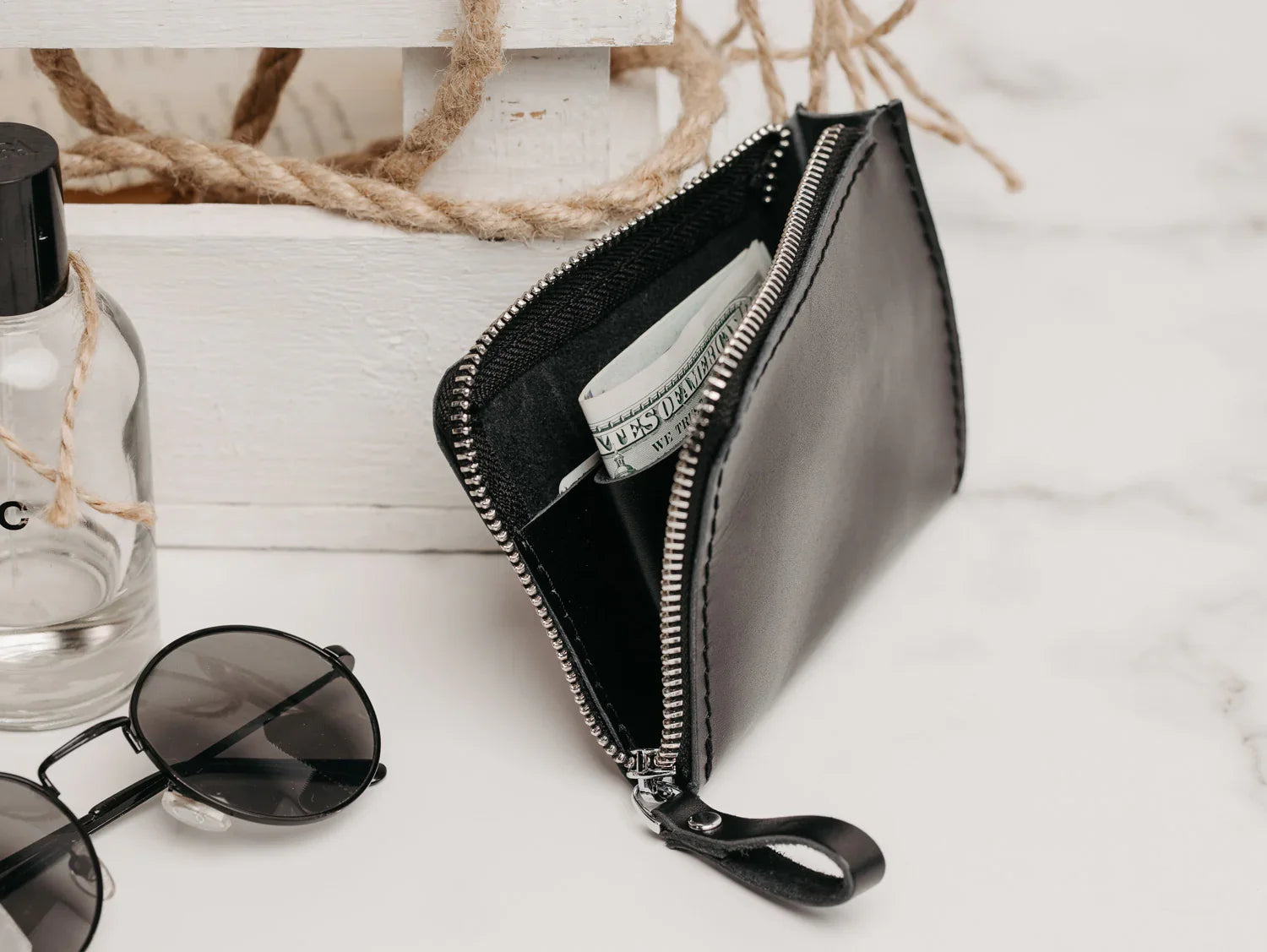 Small Zippered Leather Wallet
