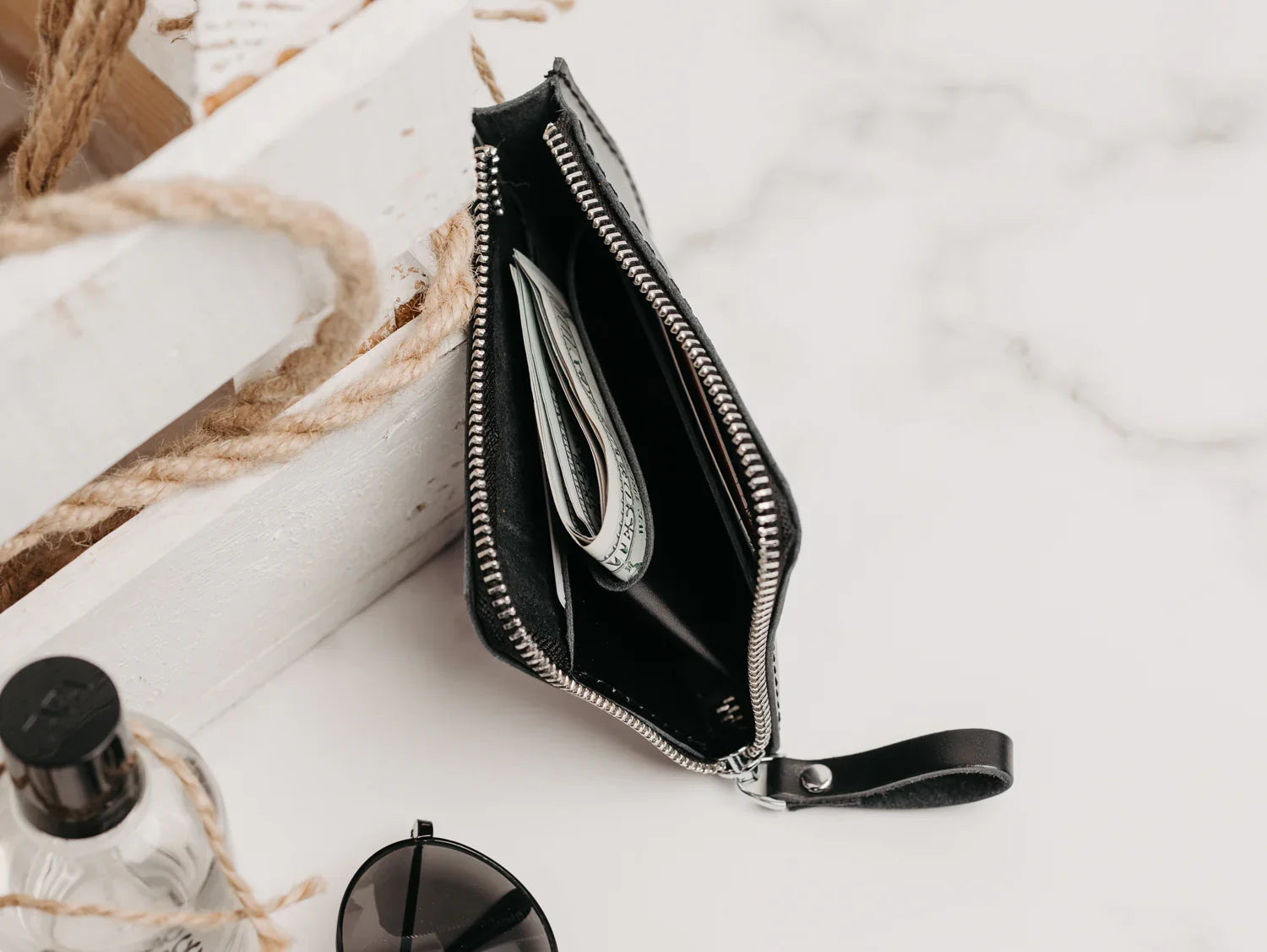 Small Zippered Leather Wallet