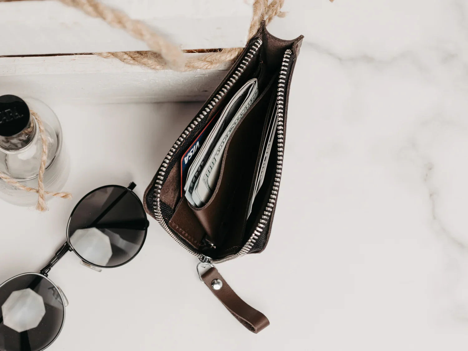 Small Zippered Leather Wallet