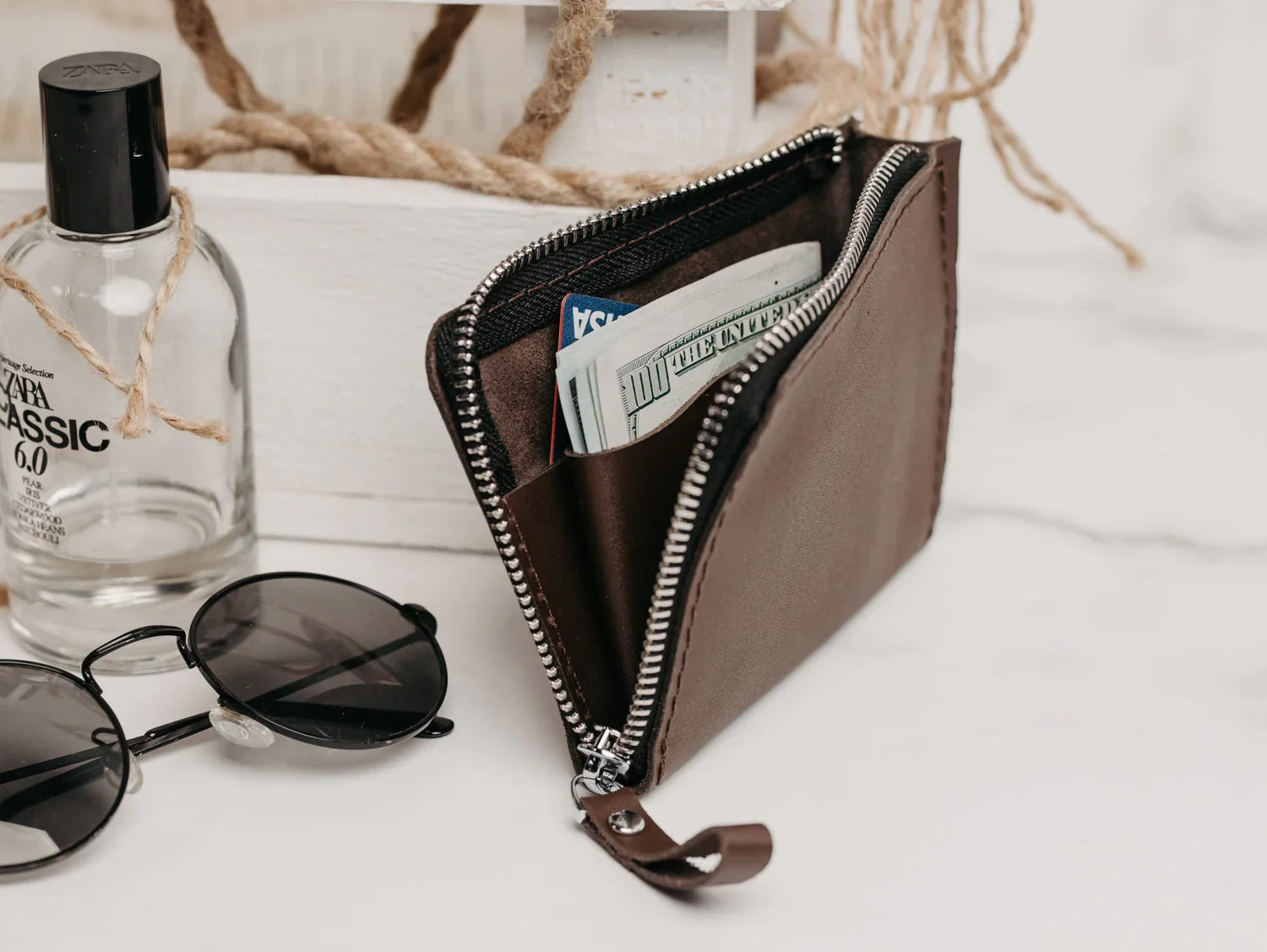 Small Zippered Leather Wallet