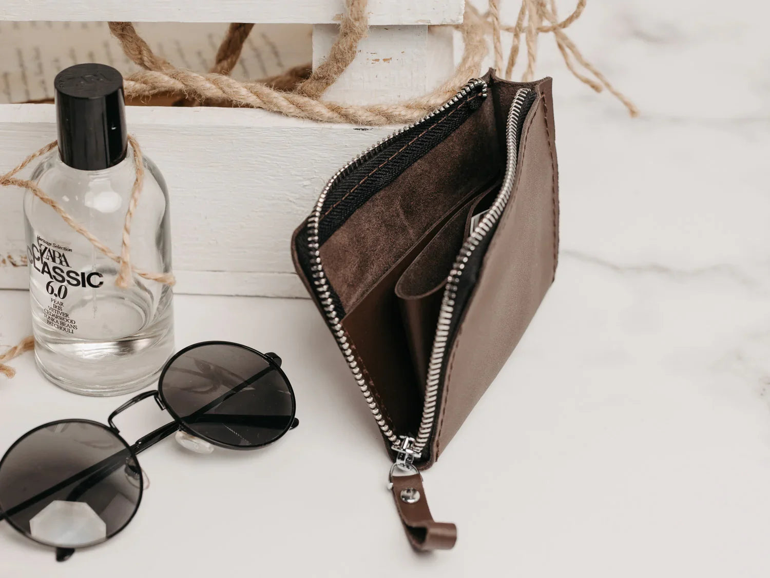 Small Zippered Leather Wallet