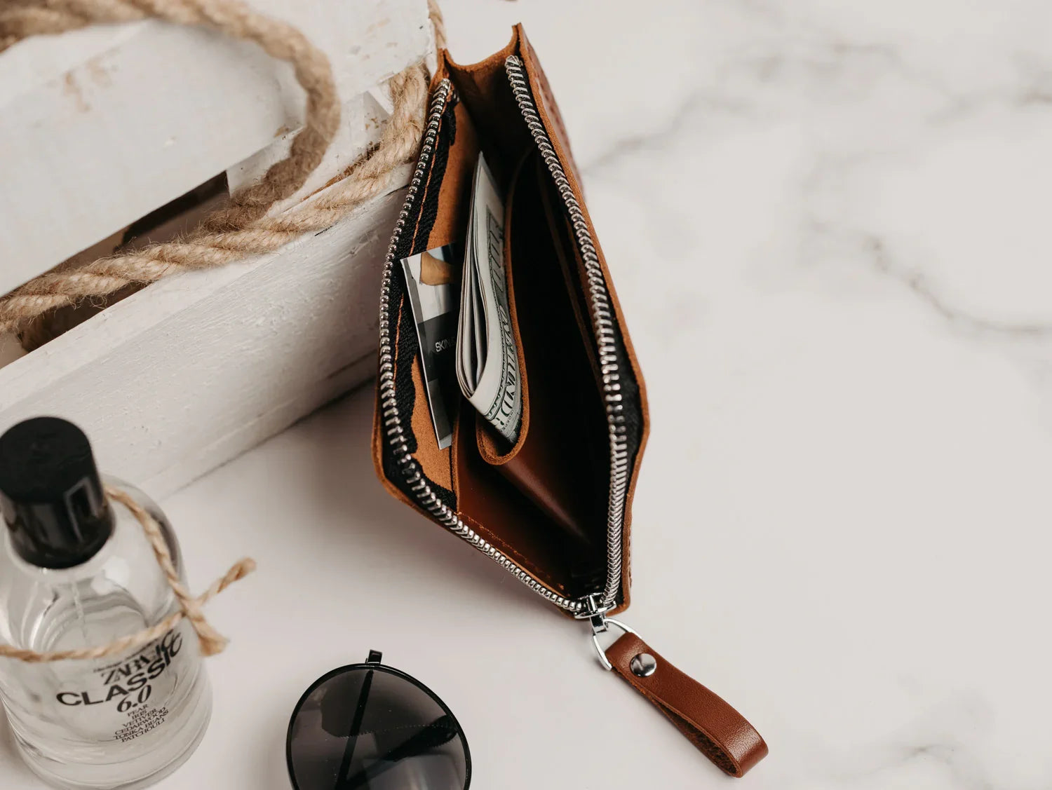 Small Zippered Leather Wallet