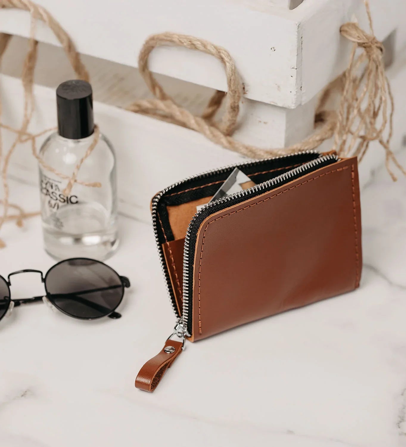 Small Zippered Leather Wallet