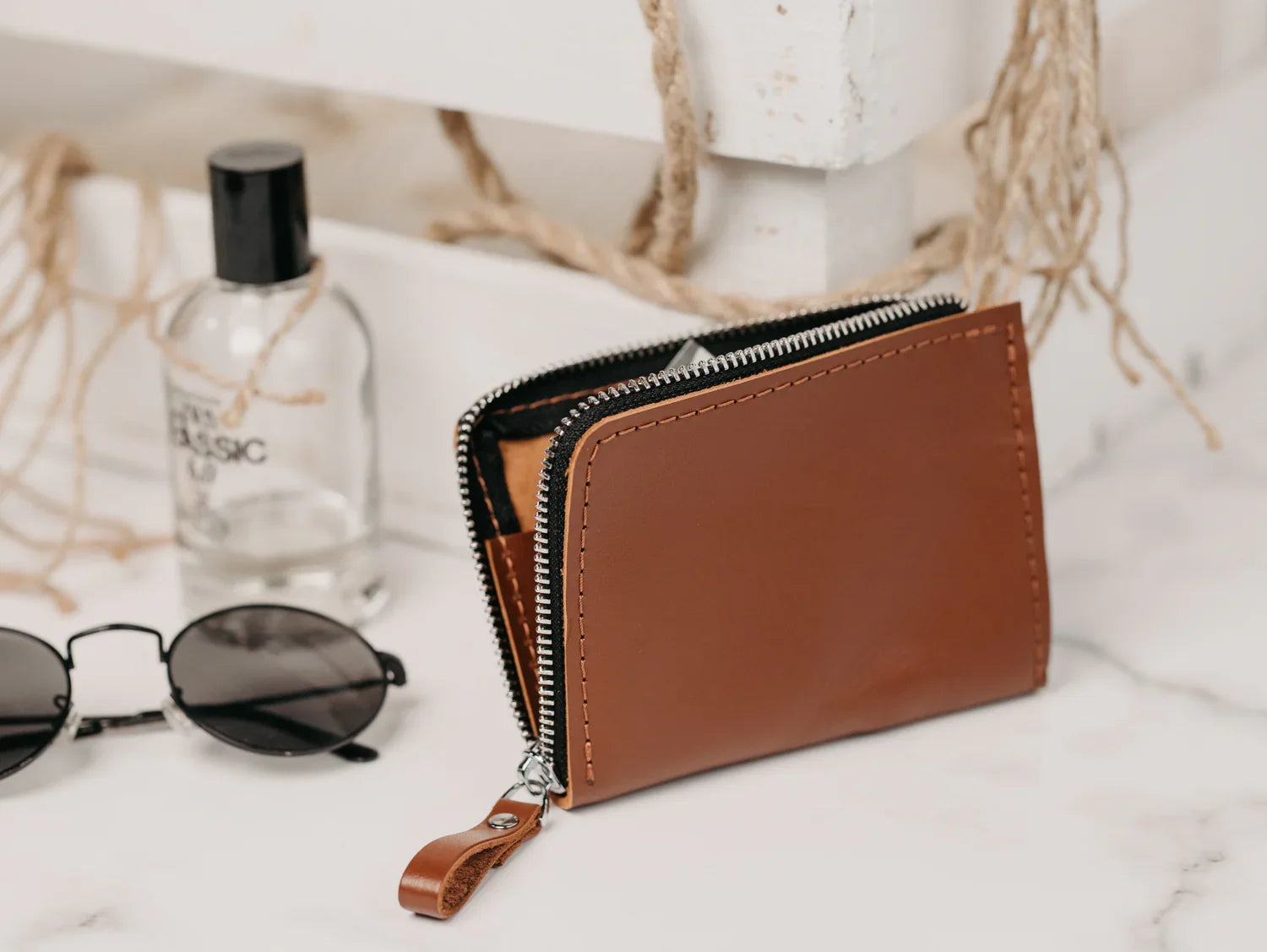 Small Zippered Leather Wallet