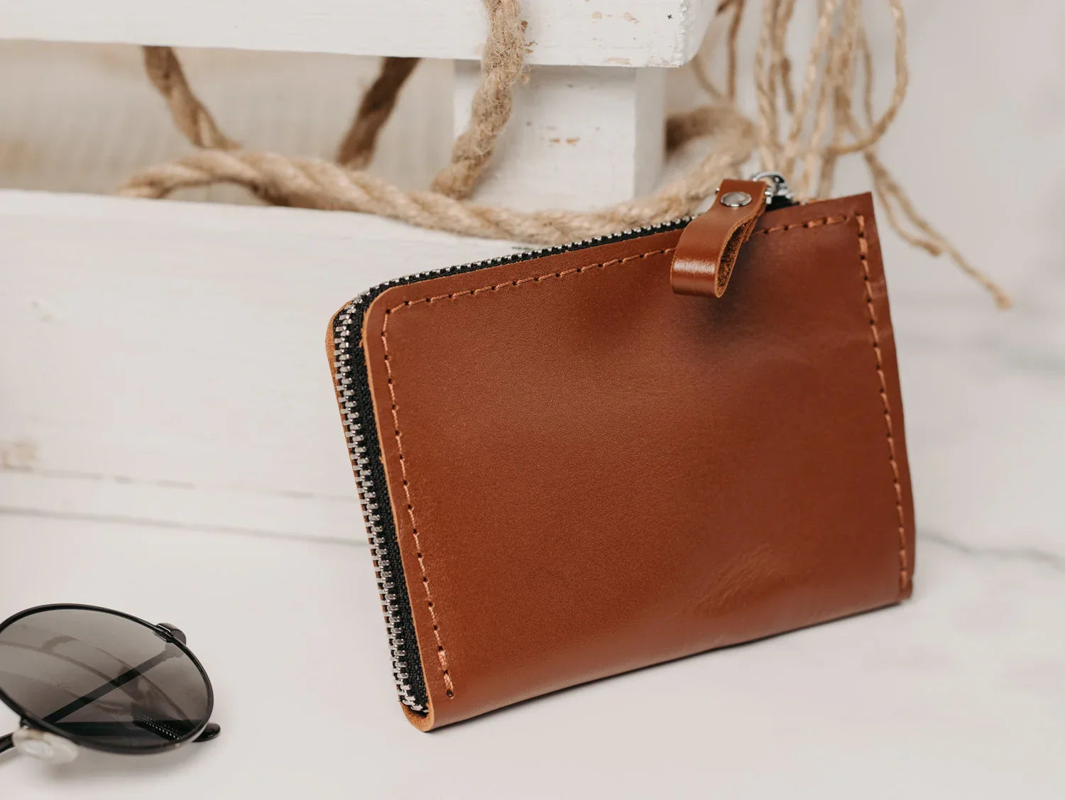 Small Zippered Leather Wallet