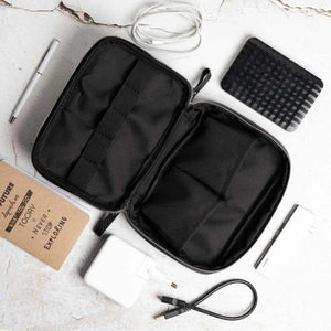 Leather Tech Organizer for Daily Use | Grainy Black - Wenderfarer