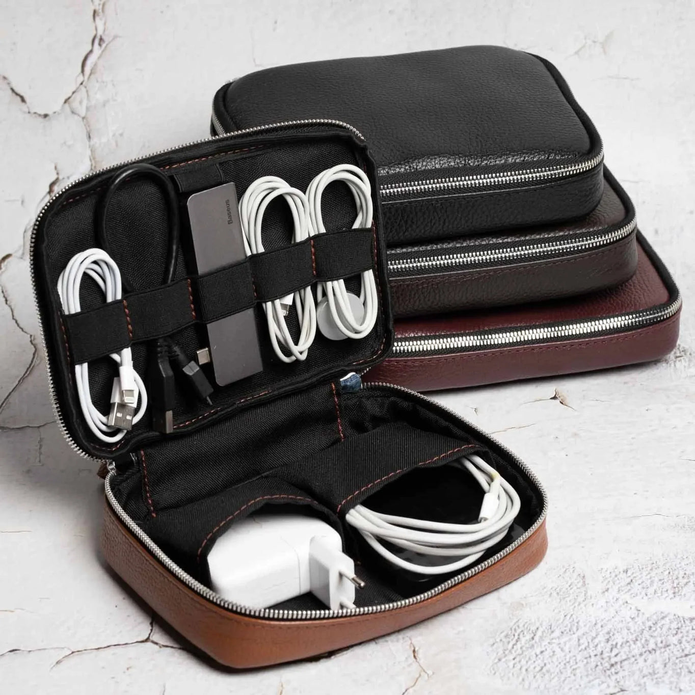 Grainy Leather Travel Organizer for Tech Accessories | KeepTech