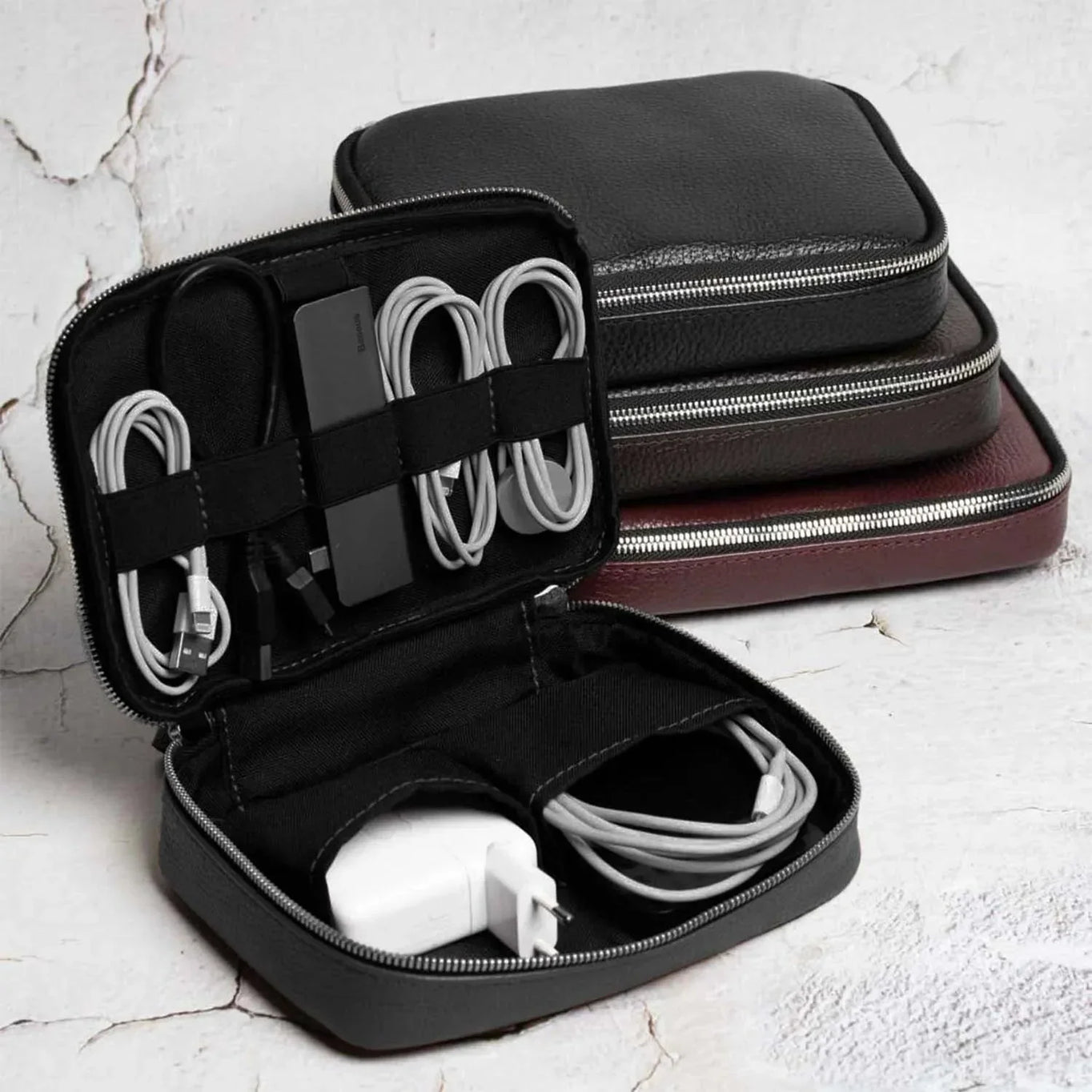 Grainy Leather Travel Organizer for Tech Accessories | KeepTech