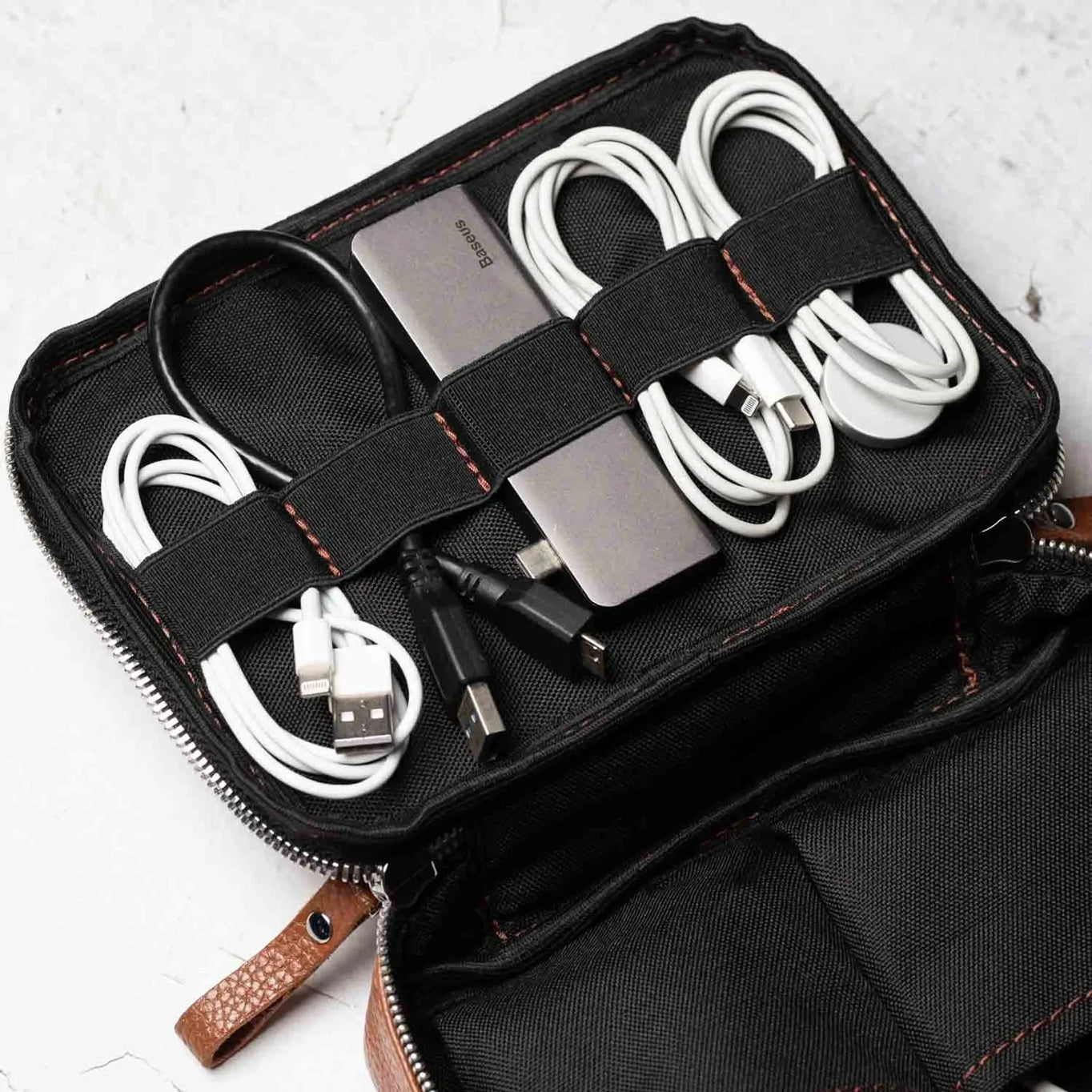 Grainy Leather Travel Organizer for Tech Accessories | KeepTech