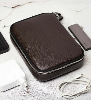 Grainy Leather Travel Organizer for Tech Accessories | KeepTech