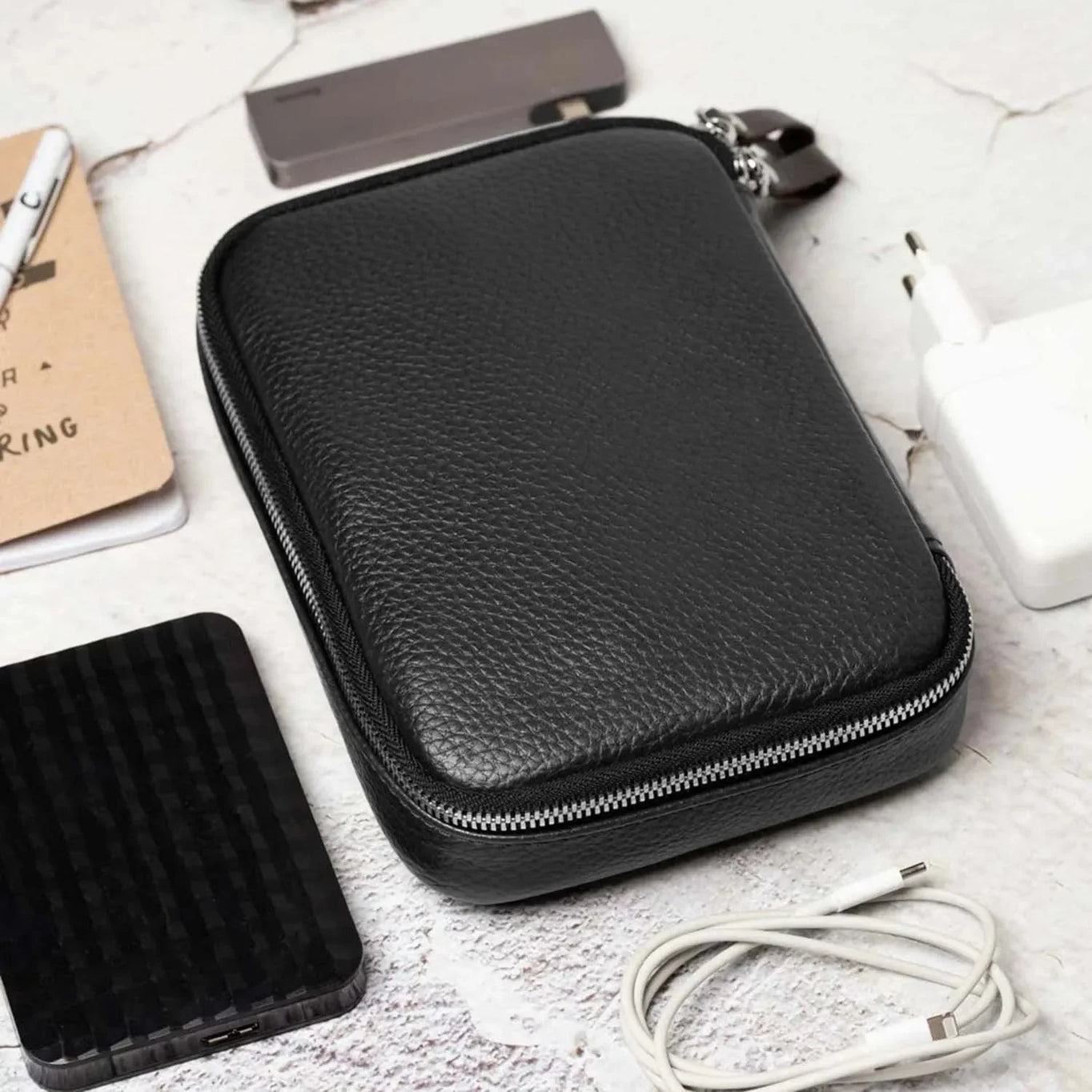 Grainy Leather Travel Organizer for Tech Accessories | KeepTech