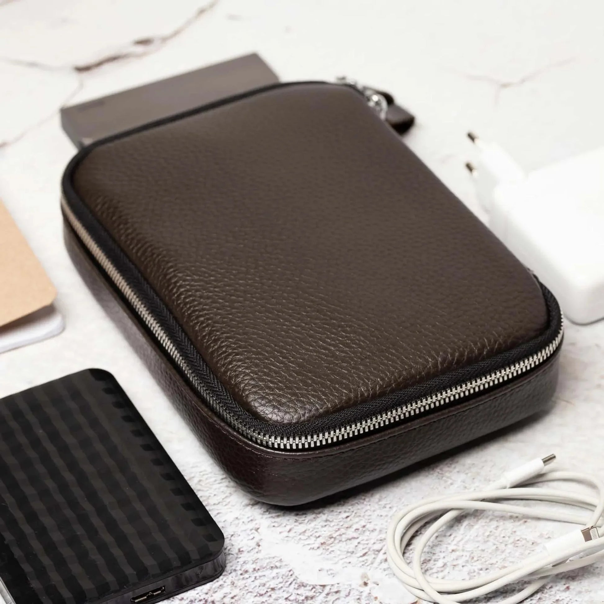 Grainy Leather Travel Organizer for Tech Accessories | KeepTech