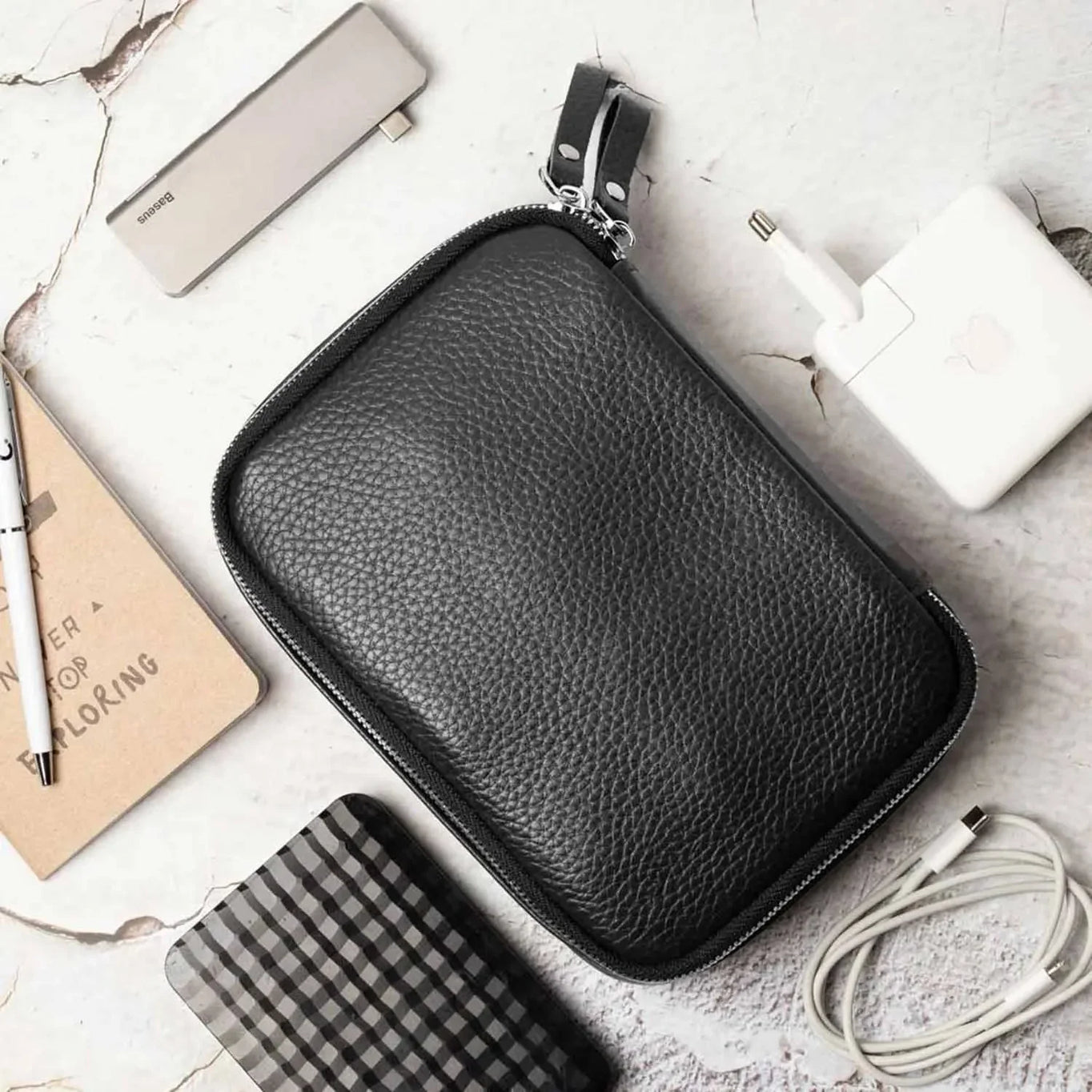 Grainy Leather Travel Organizer for Tech Accessories | KeepTech