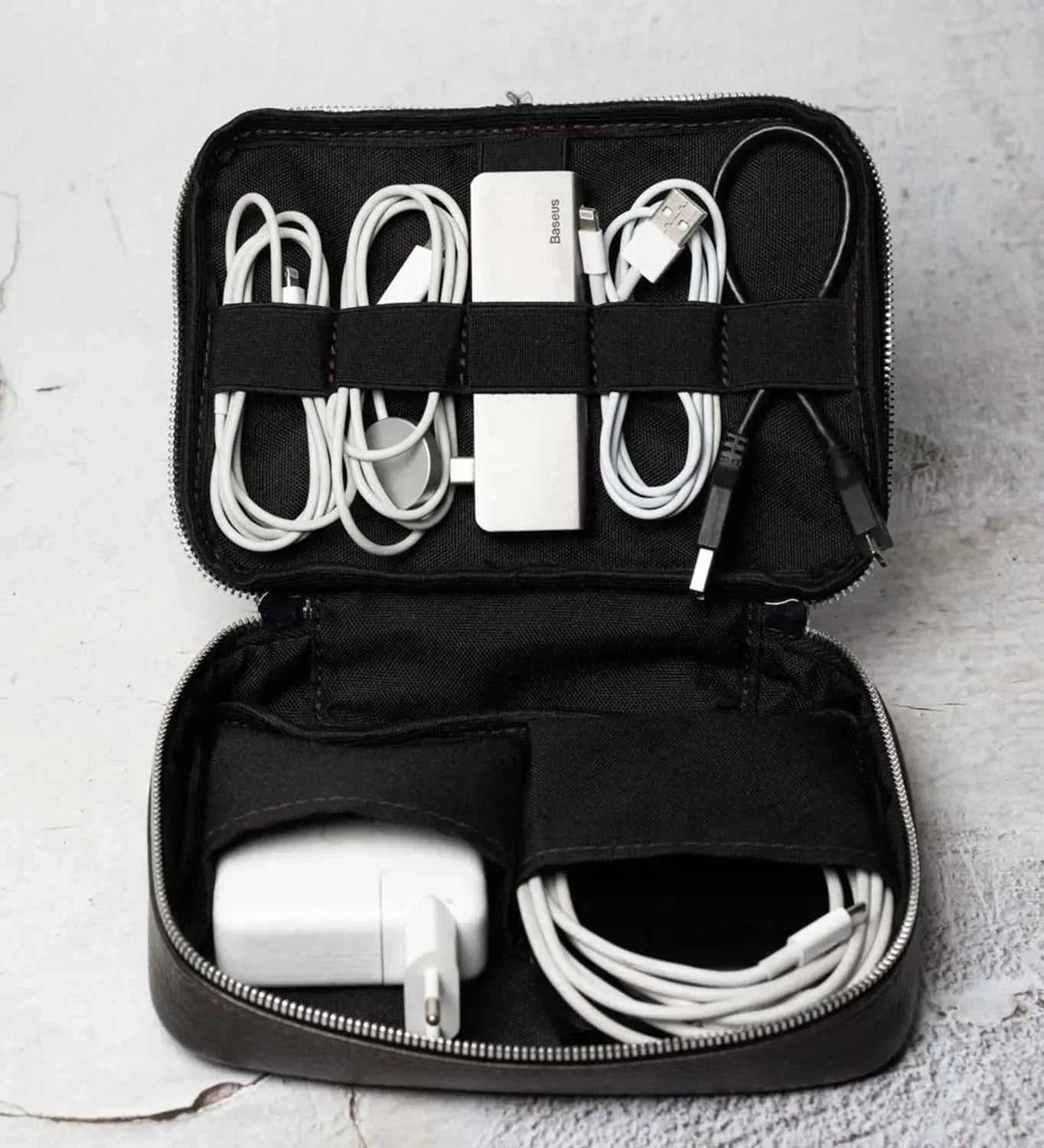 Grainy Leather Travel Organizer for Tech Accessories | KeepTech