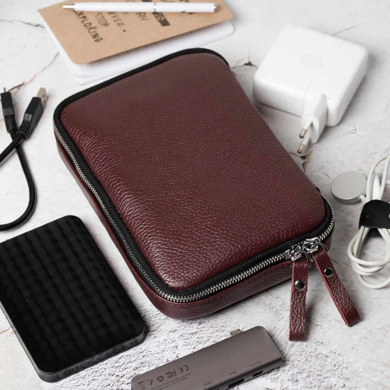 Grainy Leather Travel Organizer for Tech Accessories | KeepTech