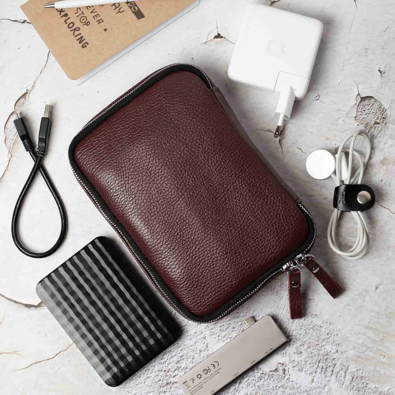 Grainy Leather Travel Organizer for Tech Accessories | KeepTech