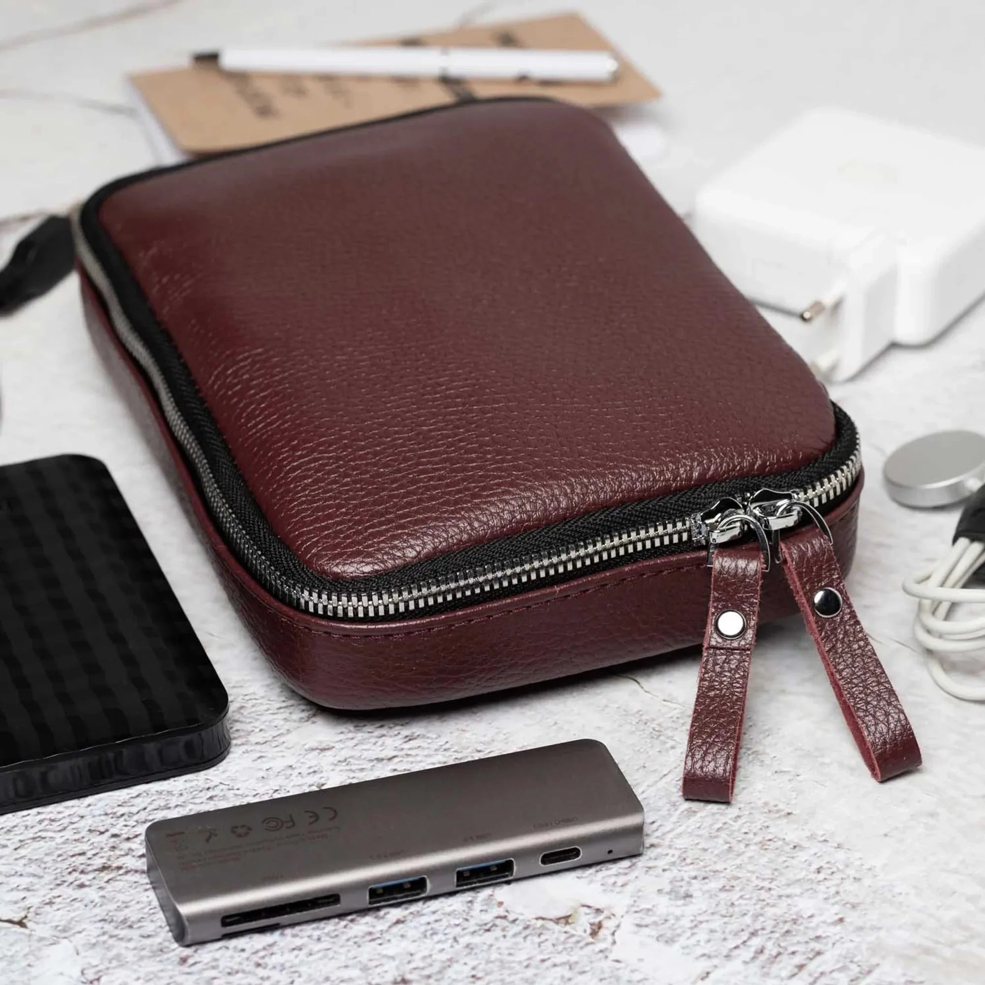 Grainy Leather Travel Organizer for Tech Accessories | KeepTech