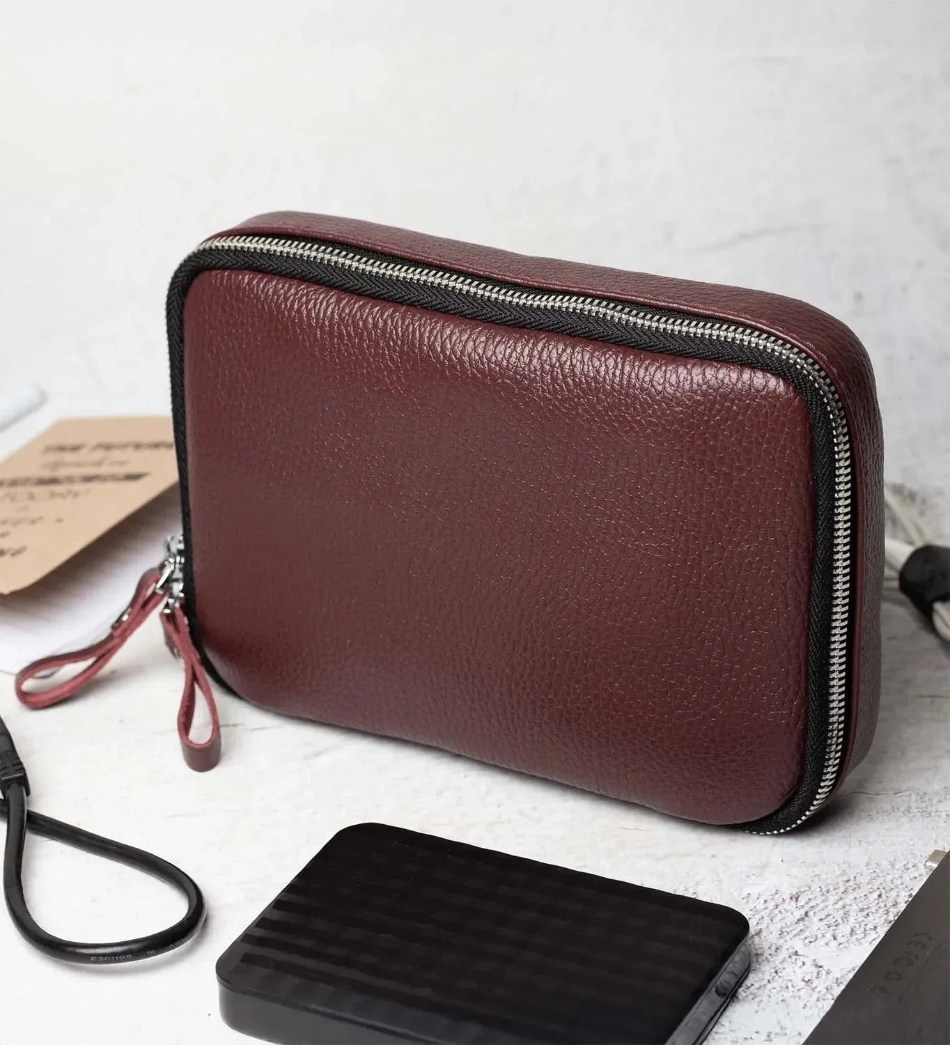 Grainy Leather Travel Organizer for Tech Accessories | KeepTech