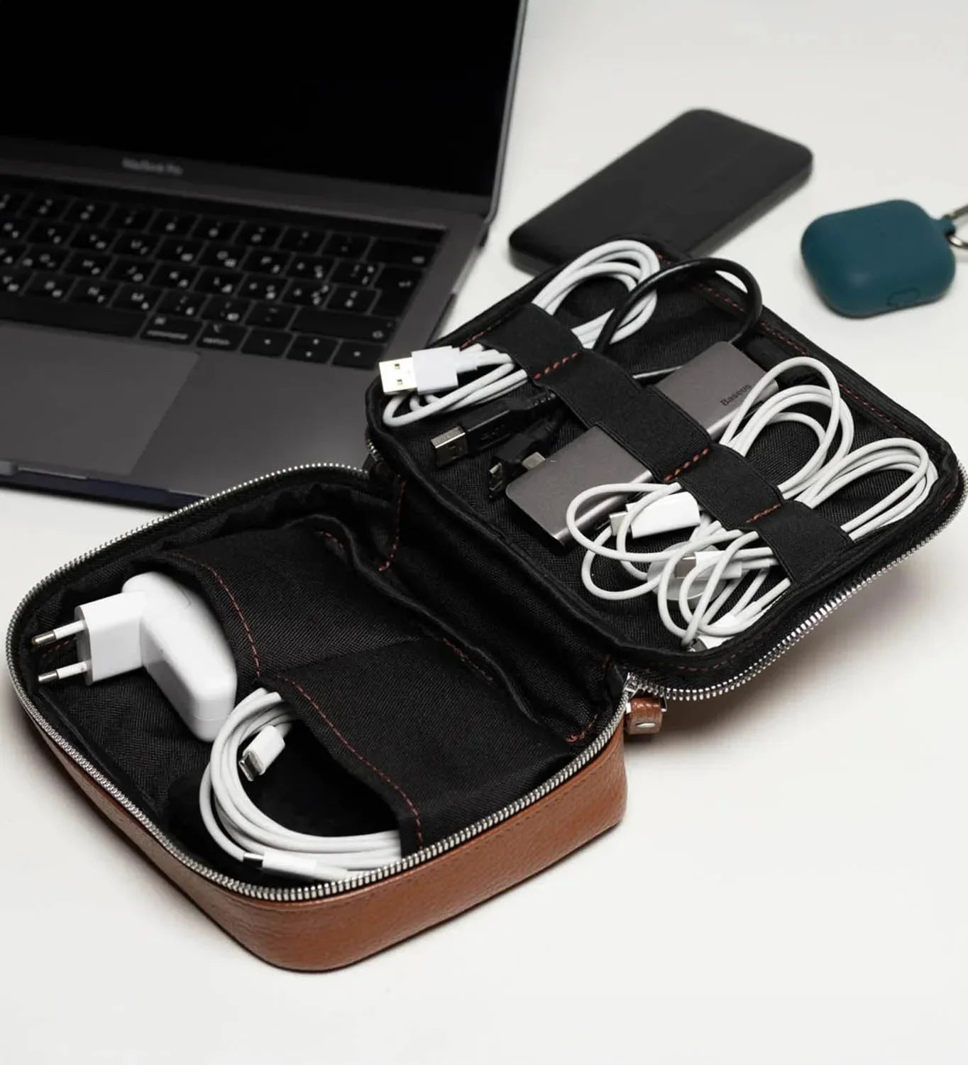 Grainy Leather Travel Organizer for Tech Accessories | KeepTech