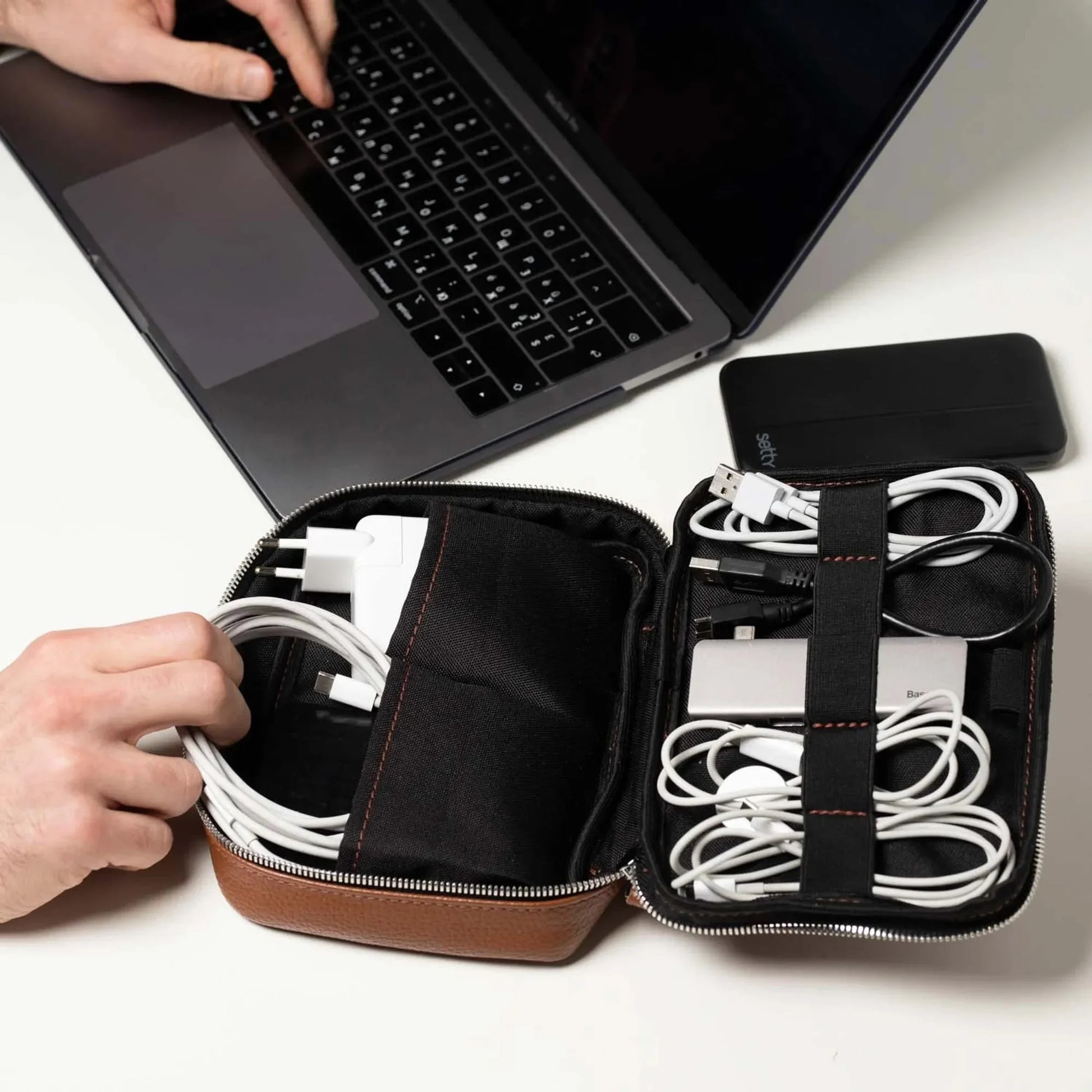 Grainy Leather Travel Organizer for Tech Accessories | KeepTech