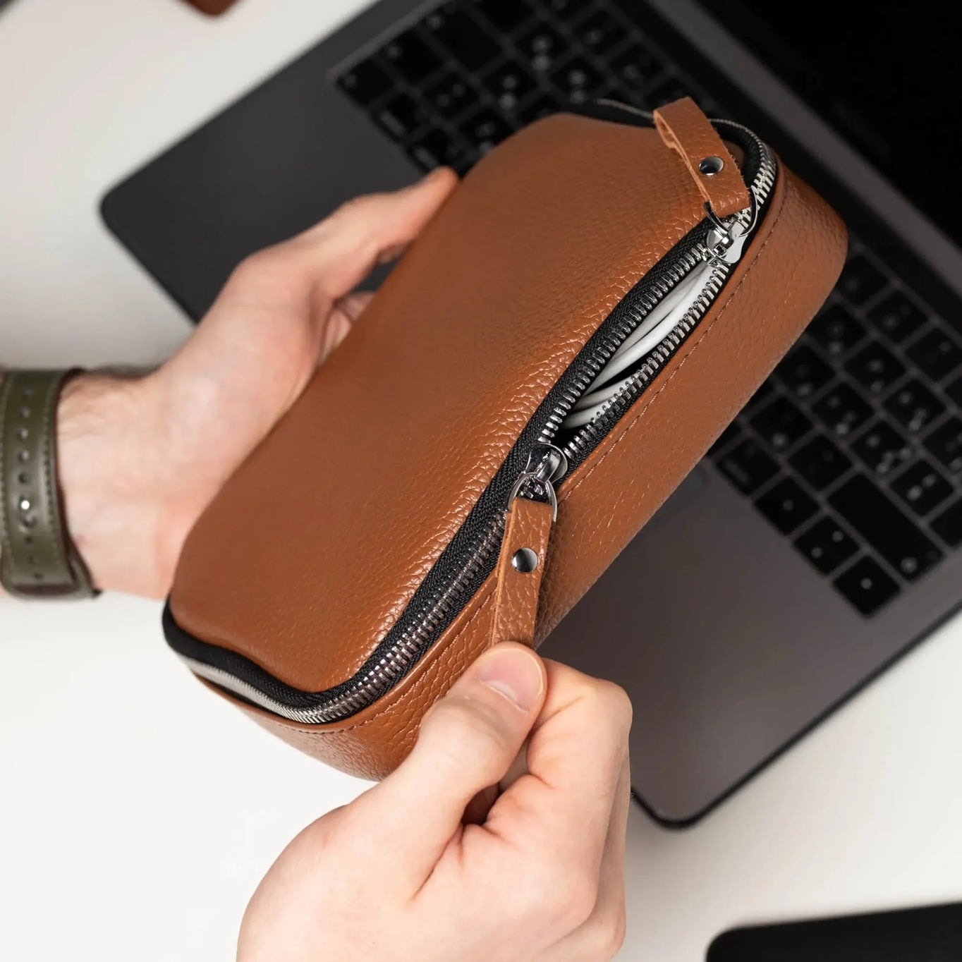 Grainy Leather Travel Organizer for Tech Accessories | KeepTech