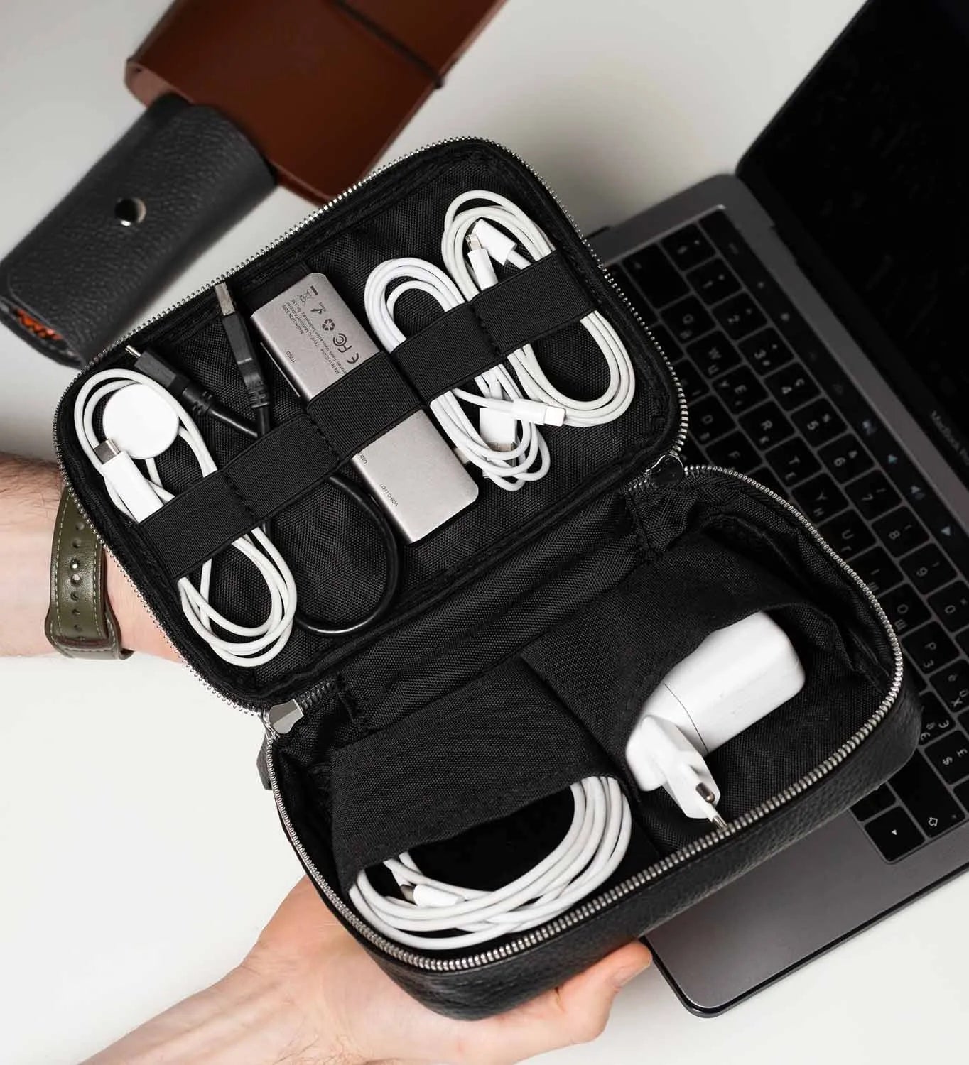 Grainy Leather Travel Organizer for Tech Accessories | KeepTech