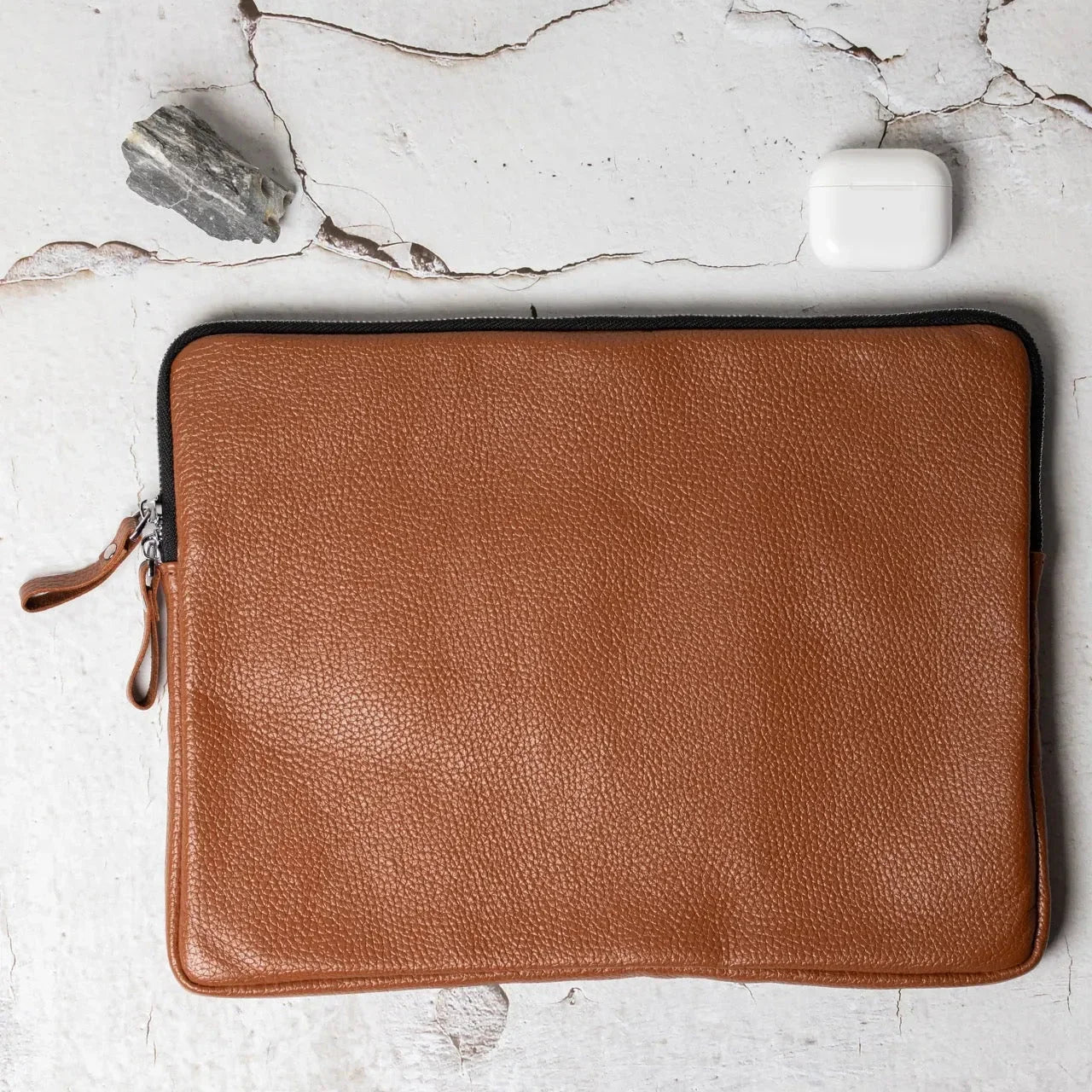 Full Grain Leather Zipper Folio for Laptop & Documents | Black
