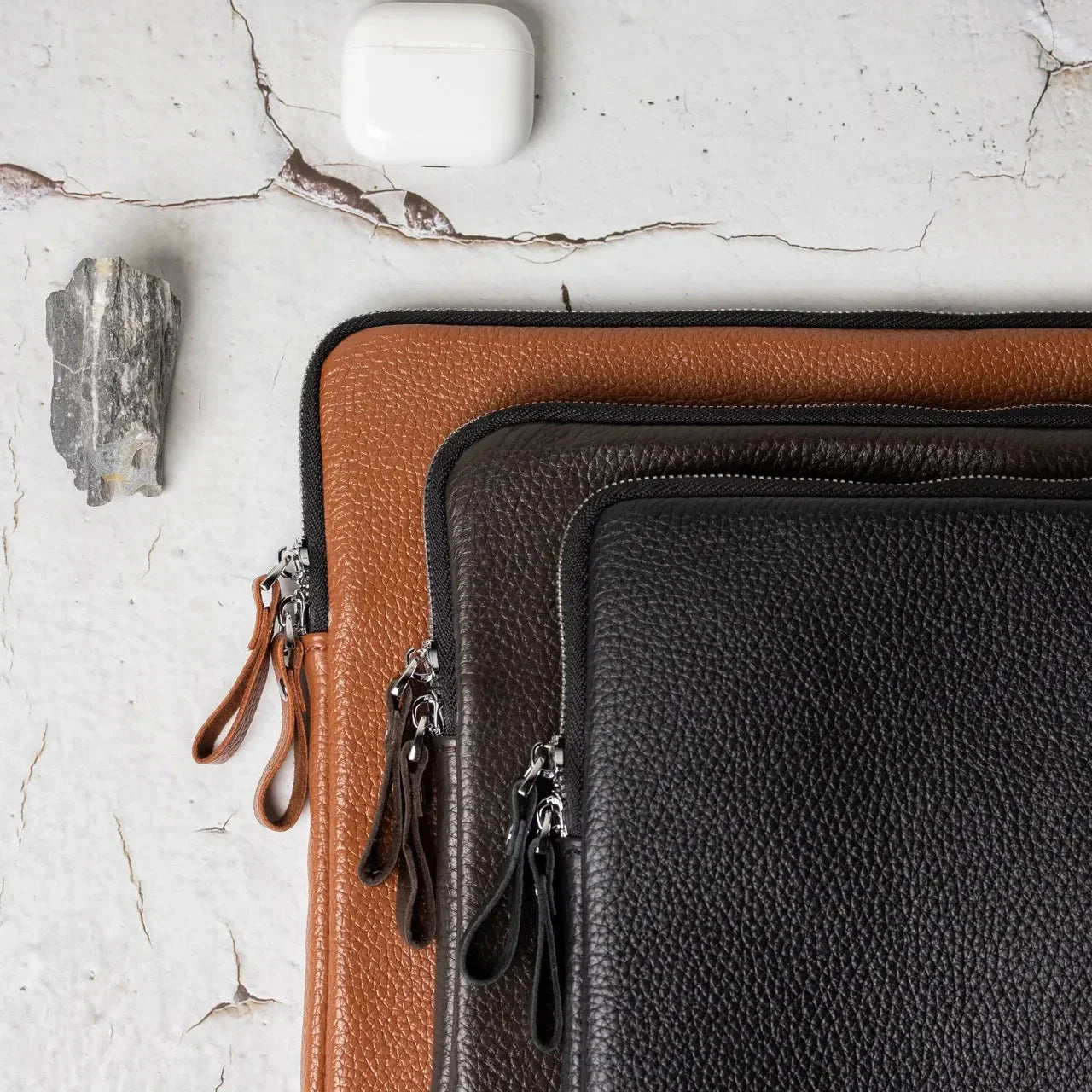 Full Grain Leather Zipper Folio for Laptop & Documents | Black