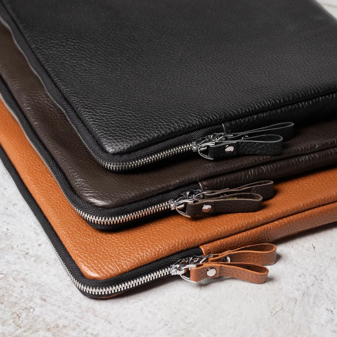 Full Grain Leather Zipper Folio for Laptop & Documents | Black