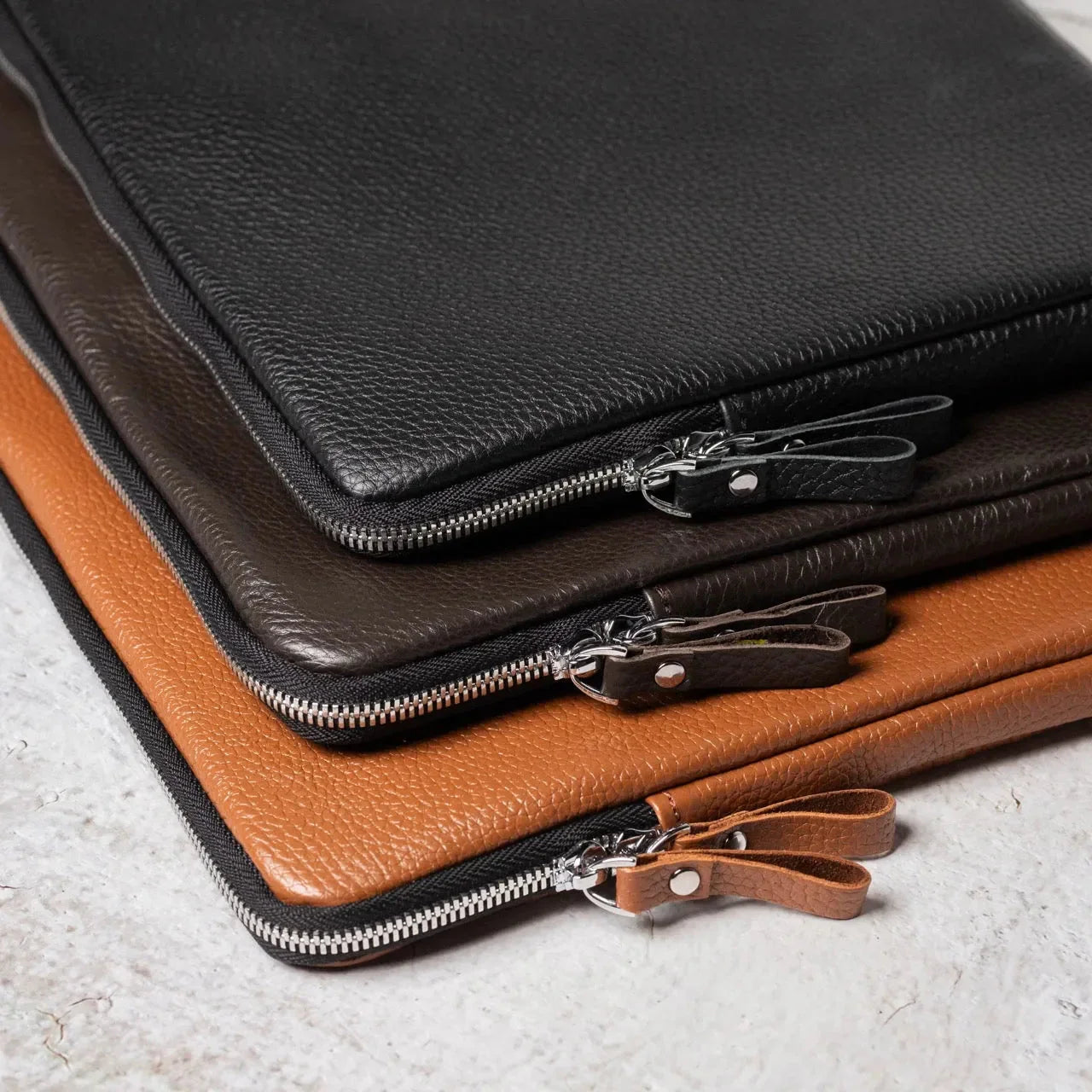 Full Grain Leather Zipper Folio for Laptop & Documents | Black