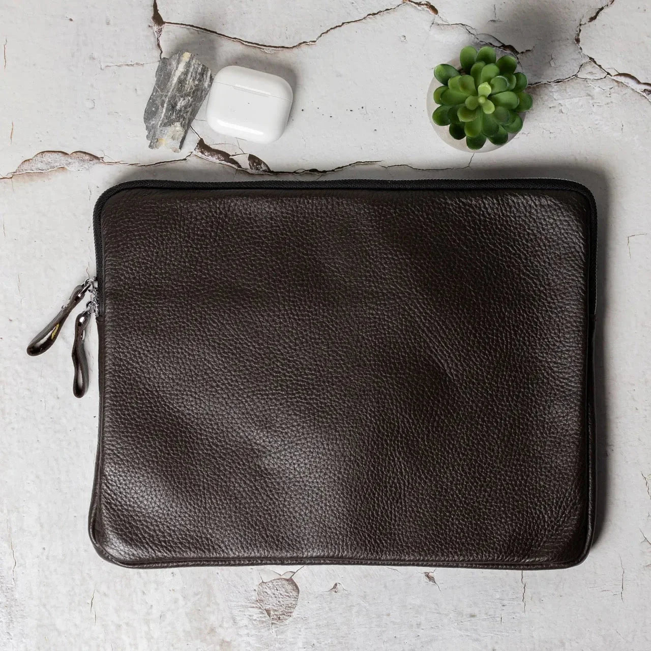 Full Grain Leather Zipper Folio for Laptop & Documents | Black