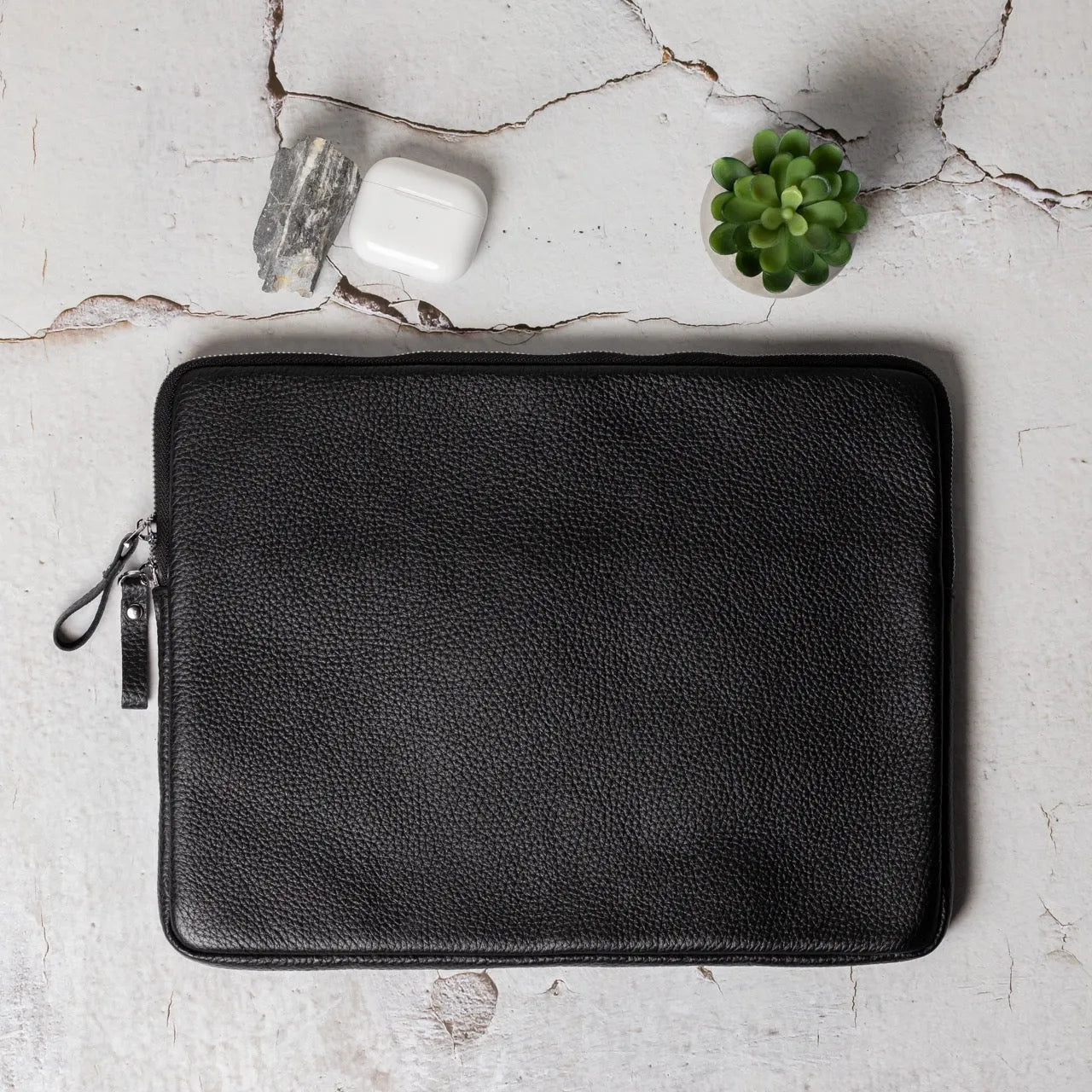 Full Grain Leather Zipper Folio for Laptop & Documents | Black