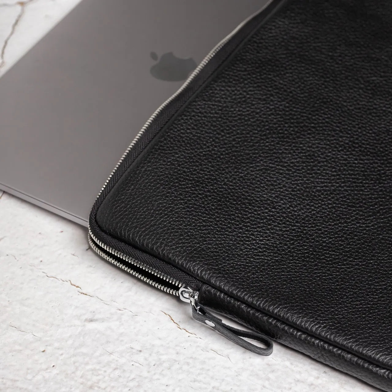 Full Grain Leather Zipper Folio for Laptop & Documents | Black