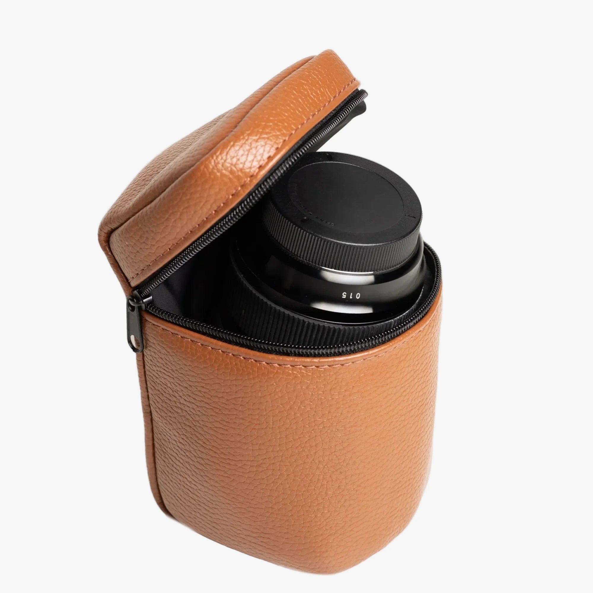 Full-Grain Leather Camera Lens Case | Cognac - Wenderfarer