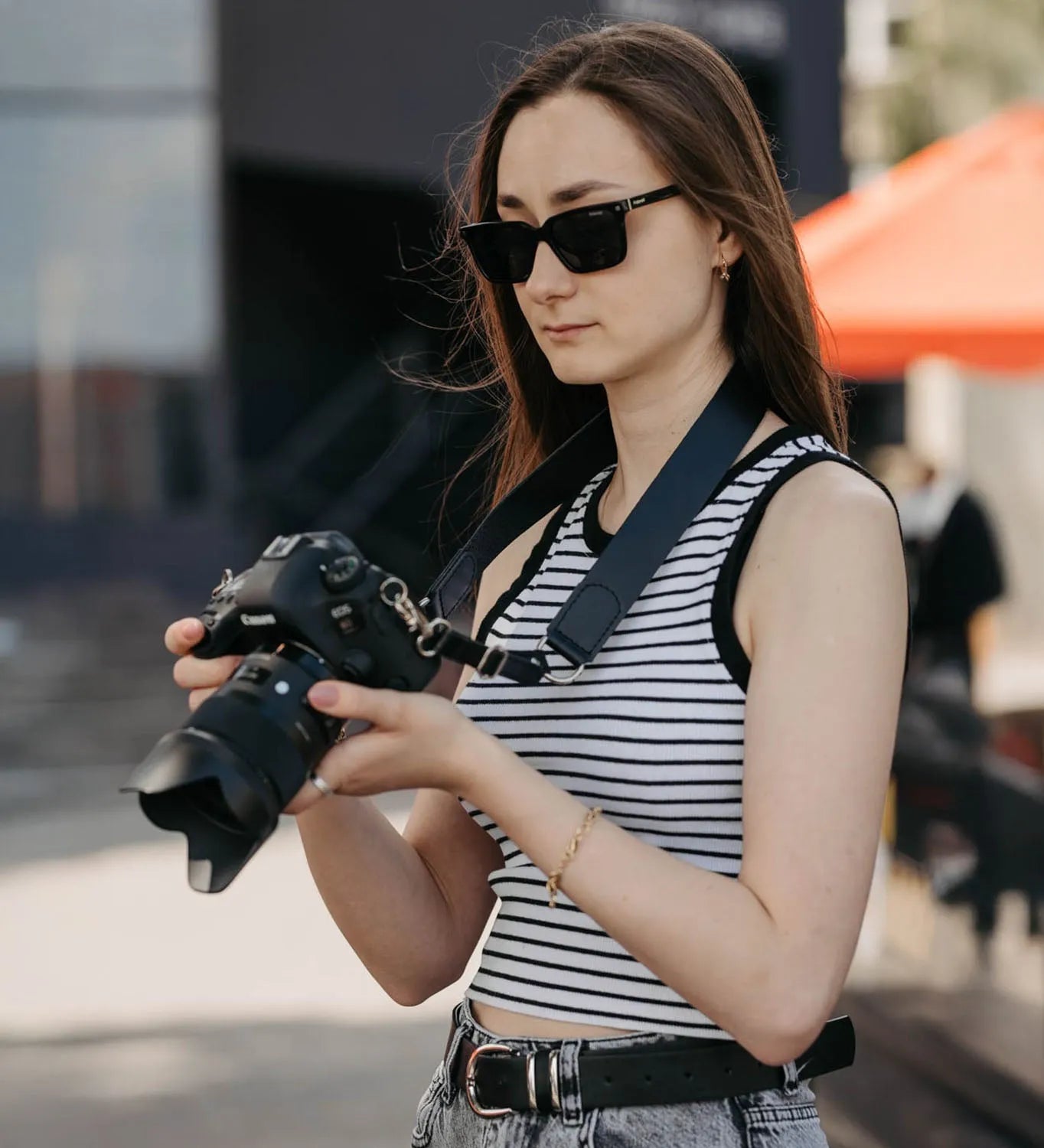 Leather Camera Neck Strap – Adjustable for DSLR & Mirrorless Cameras