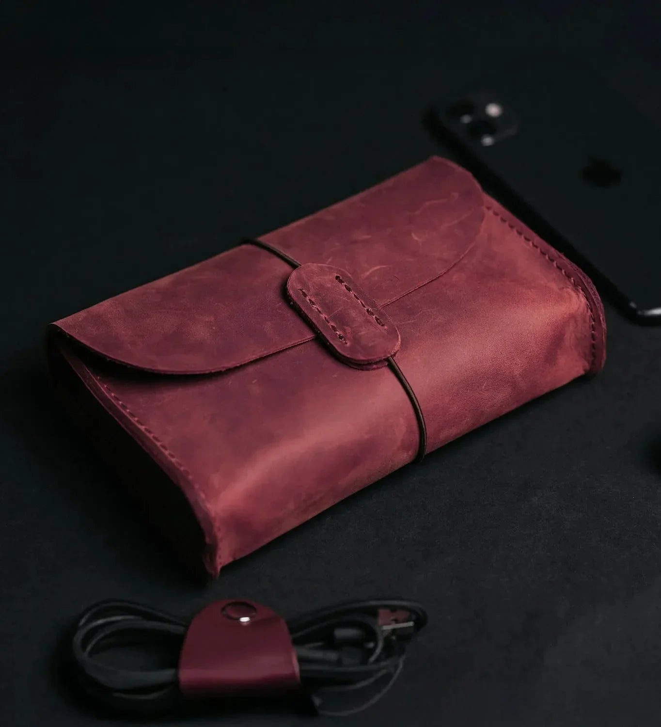 Distressed Leather Pouch for Cables & Tech | Saver